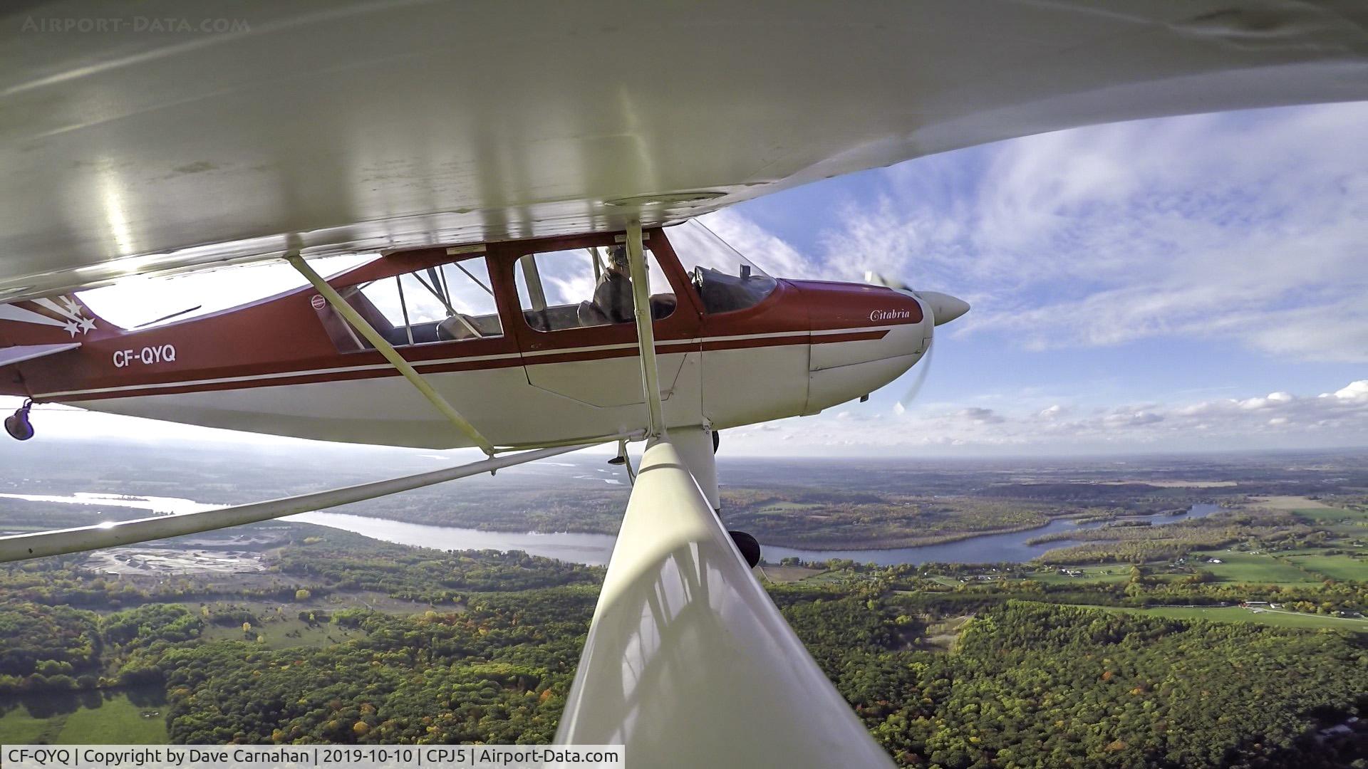 CF-QYQ, 1965 Champion 7ECAX Citabria C/N 128X, Fall flight north of Stirling, Ontario, Canada. Photo taken with GoPro camera mounted to outer wing strut