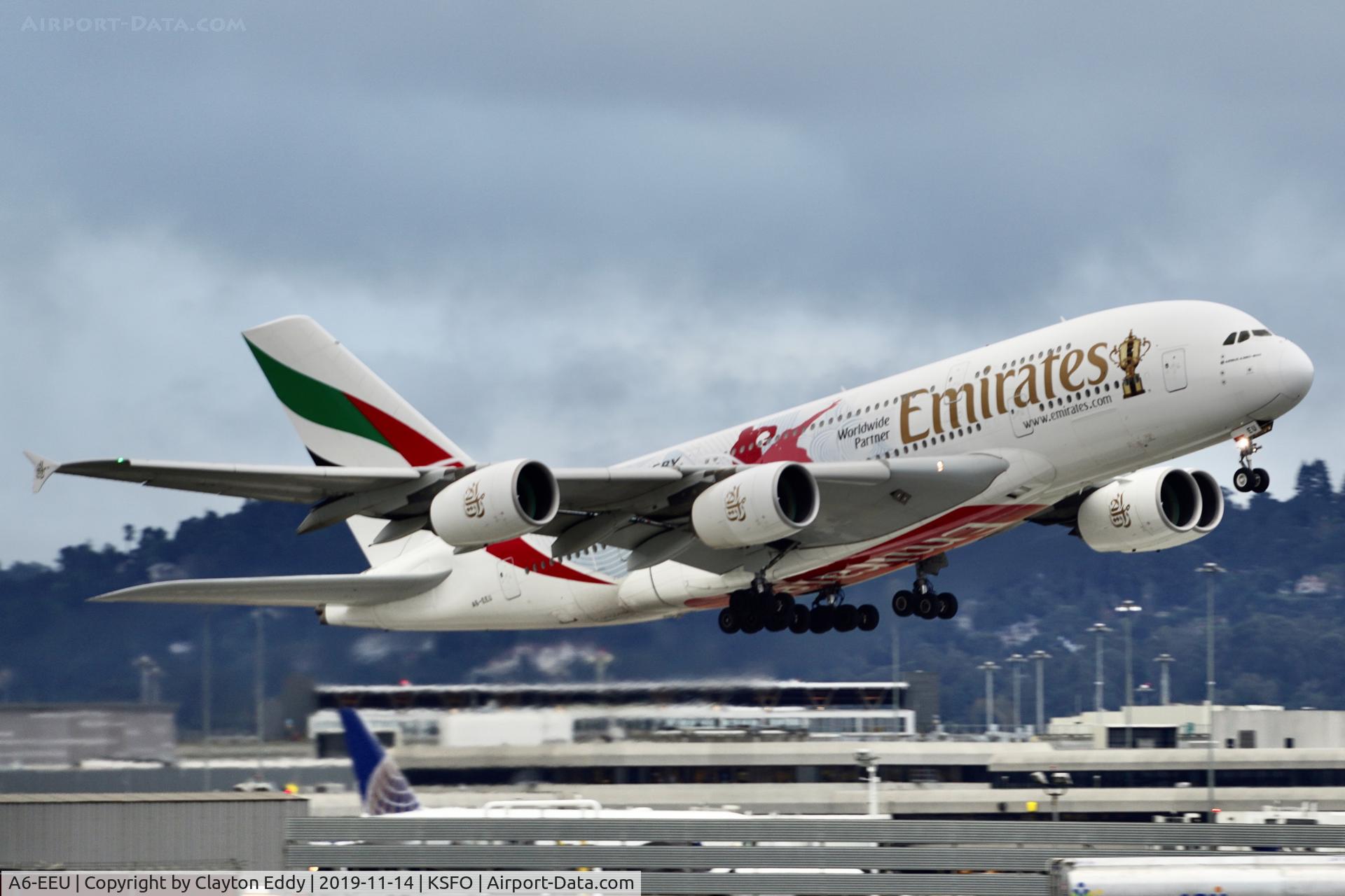 A6-EEU, 2013 Airbus A380-861 C/N 147, SFO 2019.