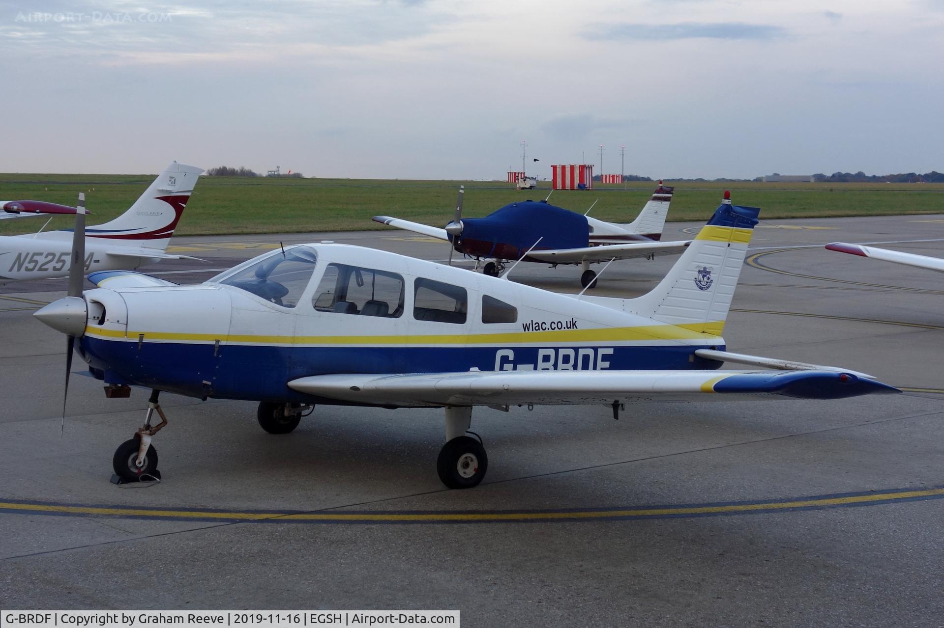 G-BRDF, 1977 Piper PA-28-161 Cherokee Warrior II C/N 28-7716085, Parked at Norwich.