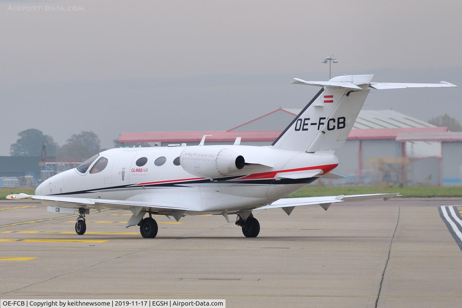 OE-FCB, 2008 Cessna 510 Citation Mustang Citation Mustang C/N 510-0044, Leaving Norwich for Paris Le Bourget.