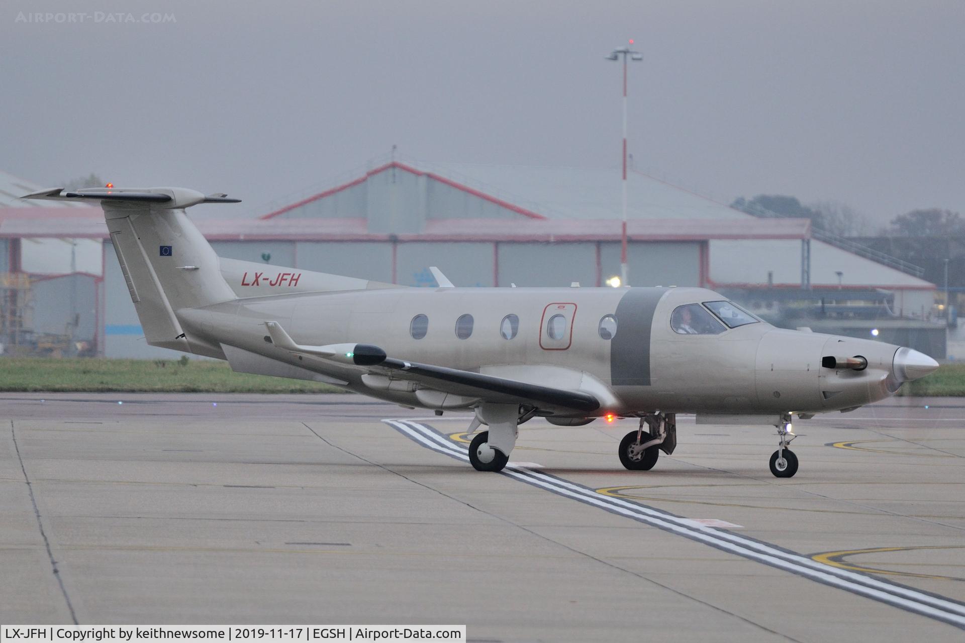 LX-JFH, 2003 Pilatus PC-12/45 C/N 522, Arriving at Norwich from Farnborough.