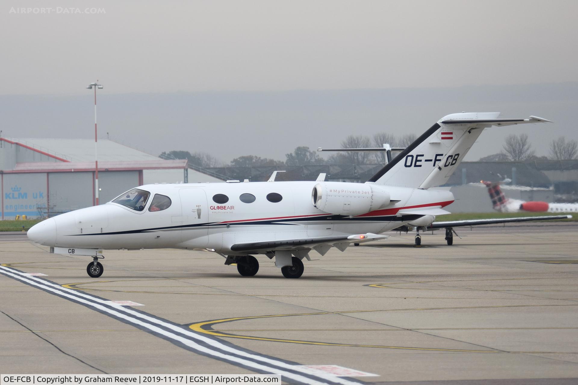 OE-FCB, 2008 Cessna 510 Citation Mustang Citation Mustang C/N 510-0044, Departing from Norwich.