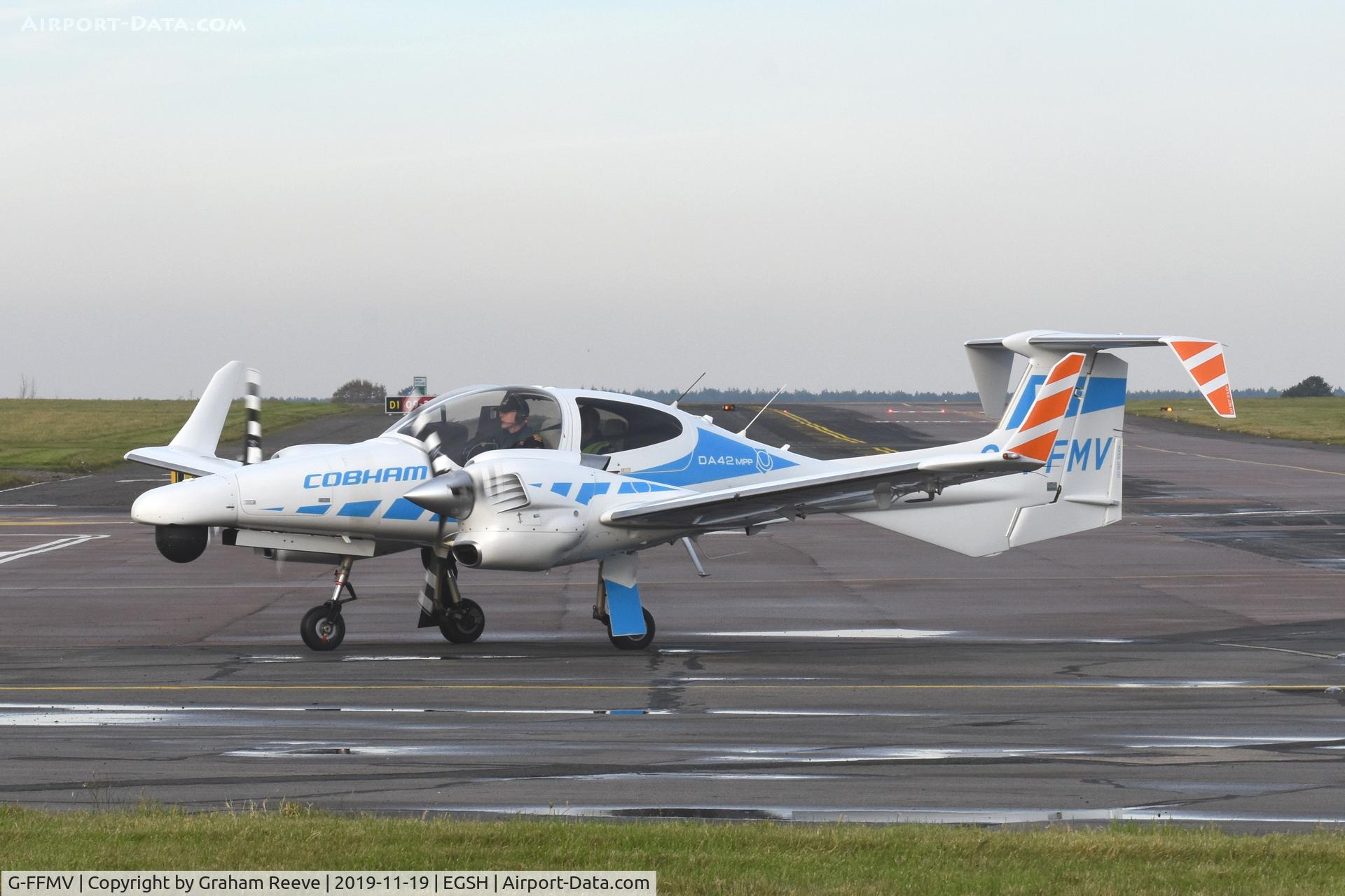 G-FFMV, 2013 Diamond DA-42NG Twin Star C/N 42.MN029, Just landed at Norwich.