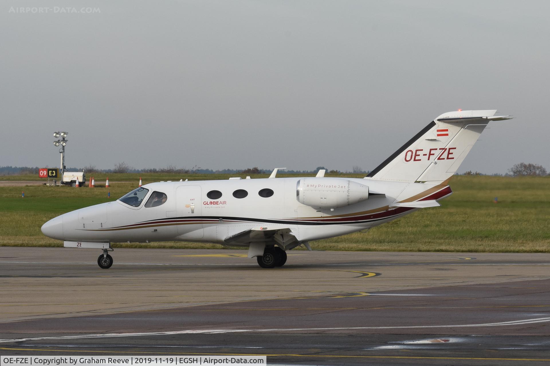 OE-FZE, 2009 Cessna 510 Citation Mustang Citation Mustang C/N 510-0217, Just landed at Norwich.