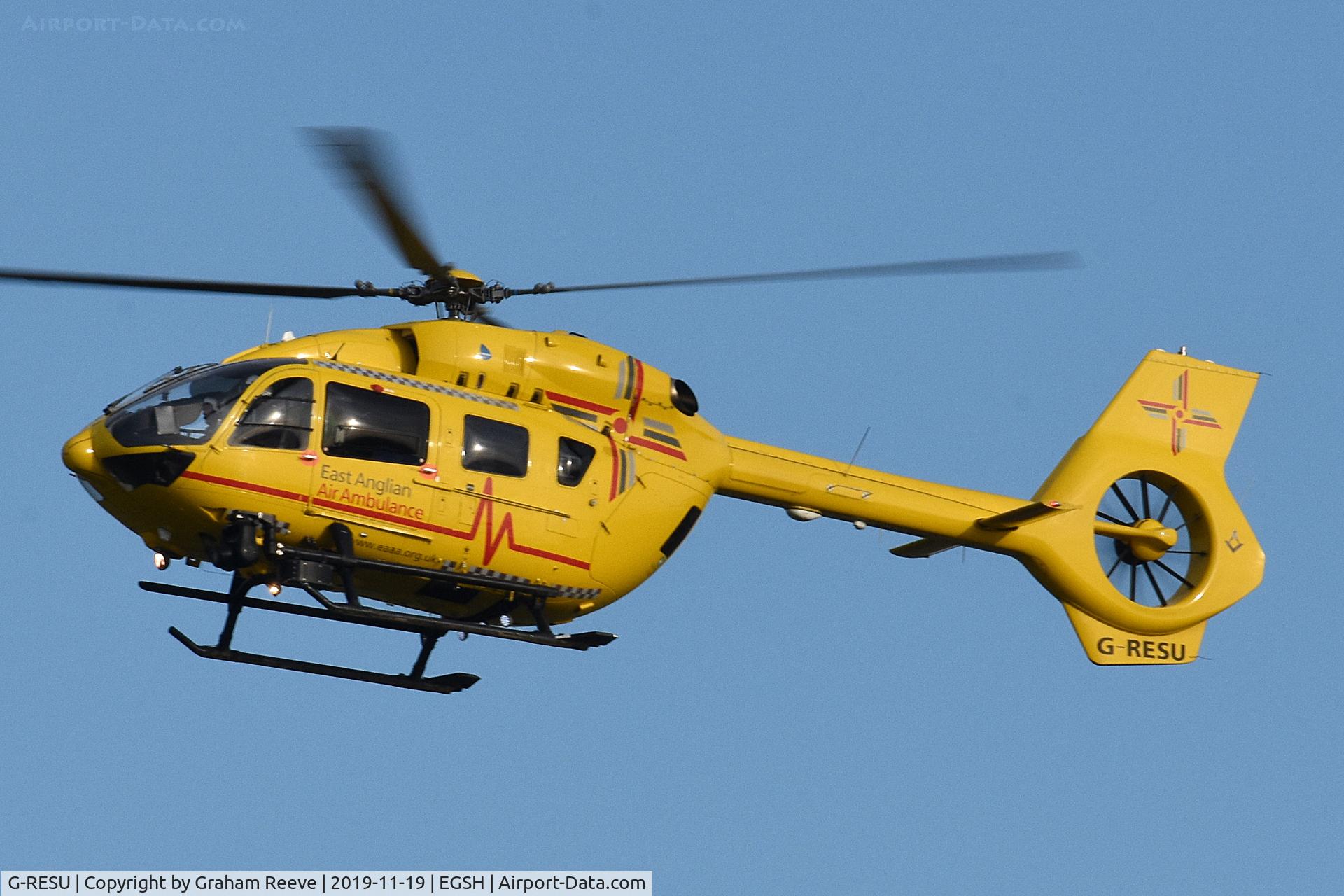 G-RESU, 2015 Airbus Helicopters EC-145T-2 (BK-117D-2) C/N 20052, Landing at Norwich.