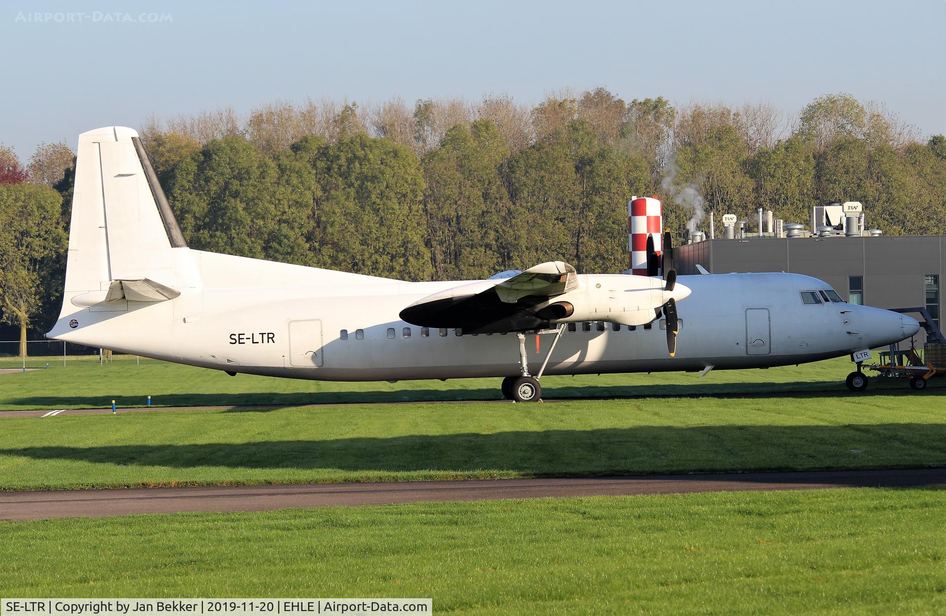 SE-LTR, 1991 Fokker 50 C/N 20226, At Lelystad Airport. In front of the Satys (Aircraft painting) hangar