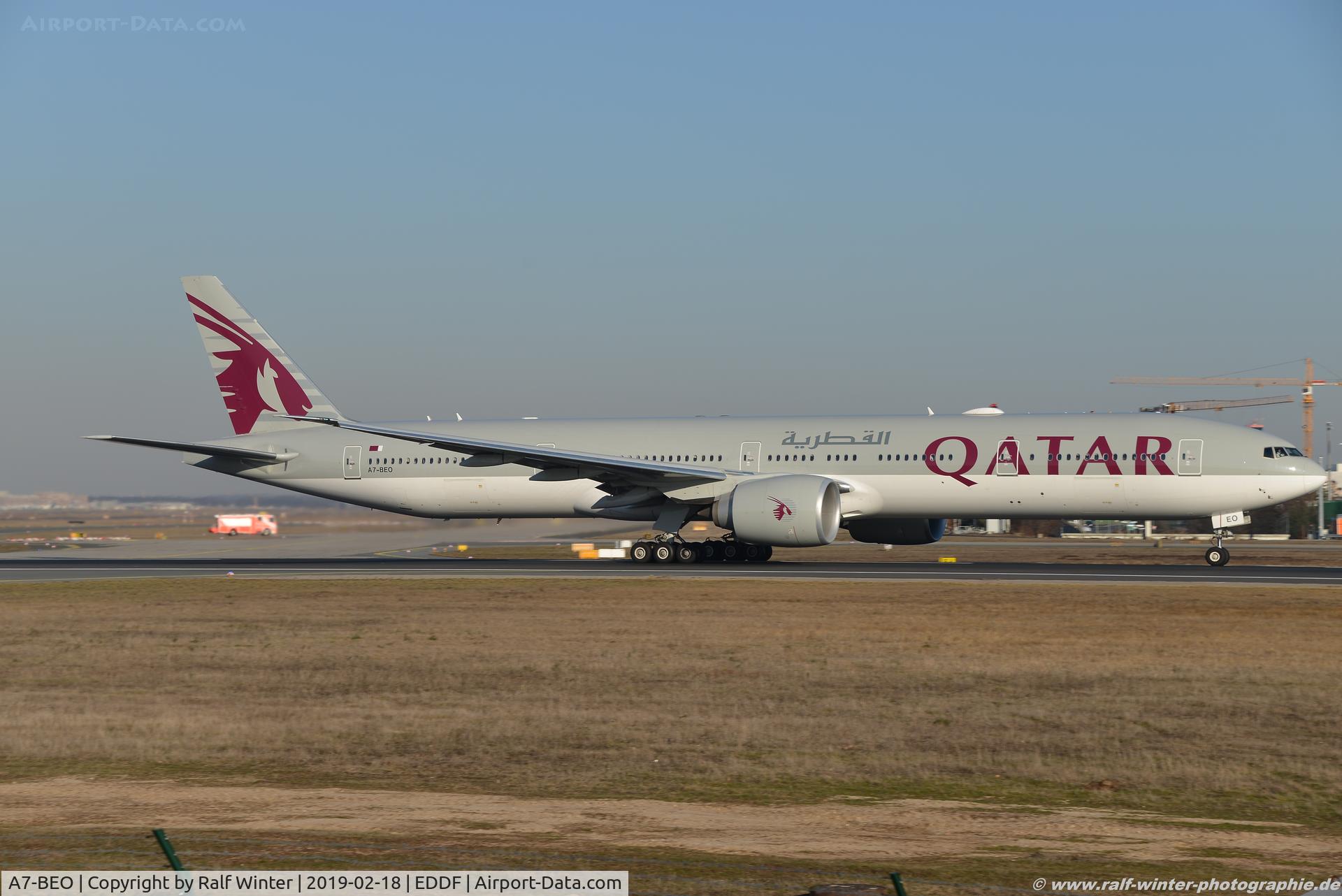 A7-BEO, 2017 Boeing 777-3DZ/ER C/N 64065, Boeing 777-3DZER - QR QTR Qatar Airways - 64065 - A7BEO - 18.02.2019 - FRA