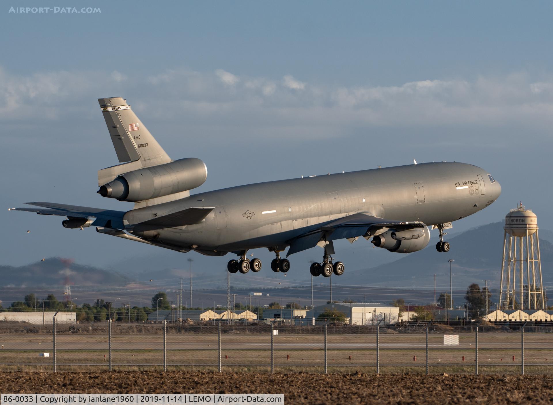 86-0033, 1986 McDonnell Douglas KC-10A Extender C/N 48246, Arriving at Moron Air Base, Spain
