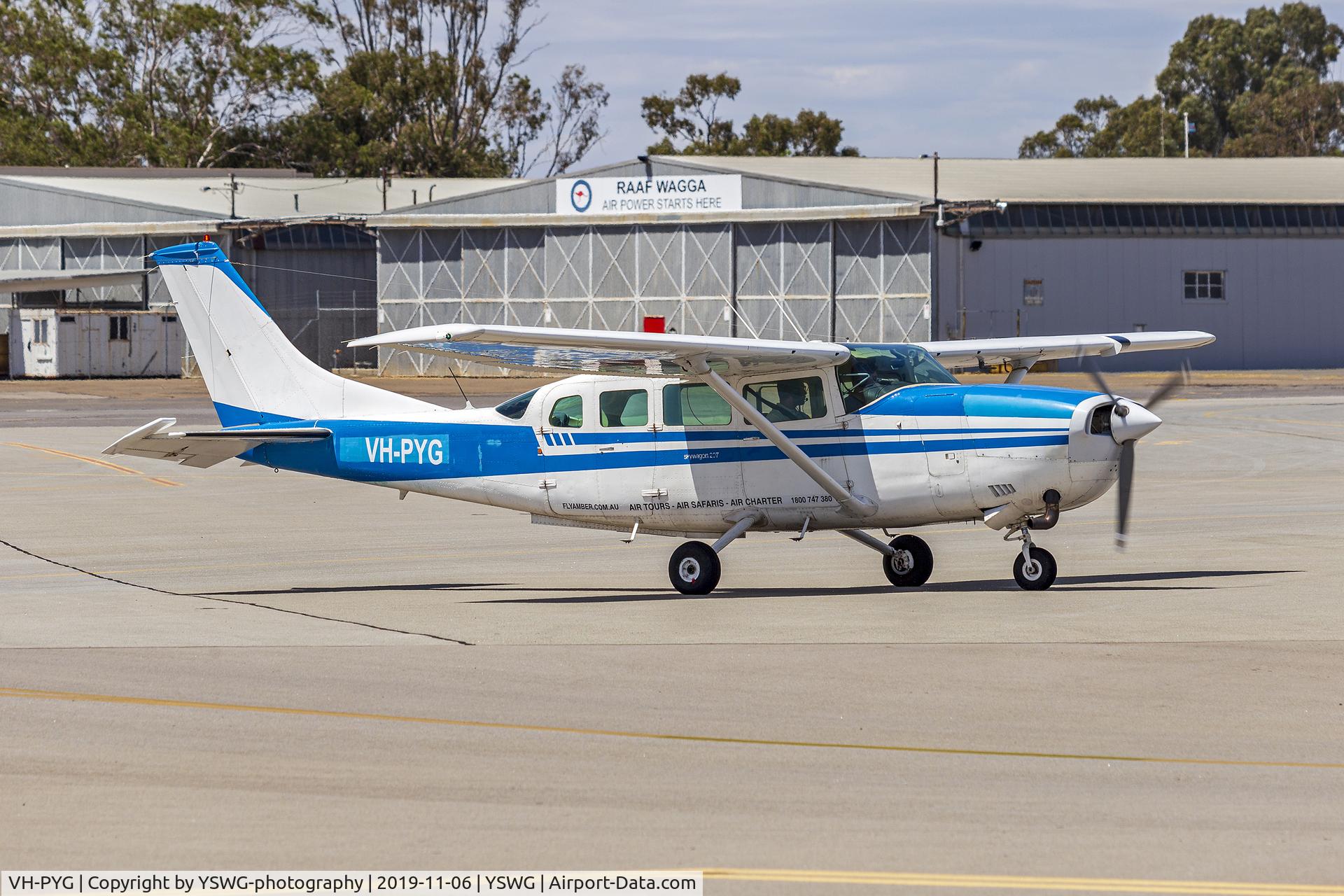 VH-PYG, 1974 Cessna T207 Turbo Skywagon C/N 20700246, Fly Amber (VH-PYG) Cessna 207 Skywagon taxiing at Wagga Wagga Airport