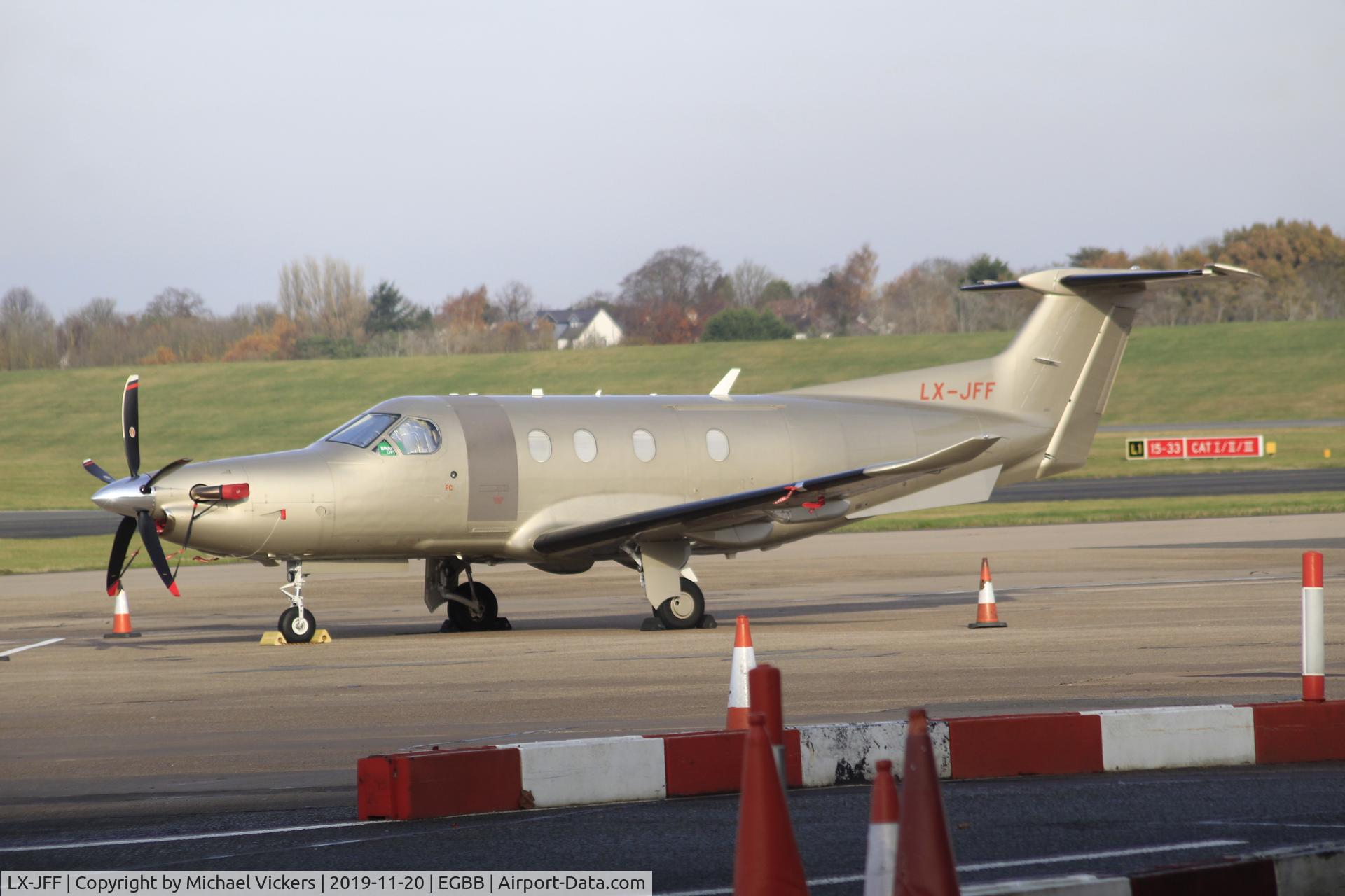 LX-JFF, 2018 Pilatus PC-12/47E C/N 1857, Parked up on the elmdon Apron