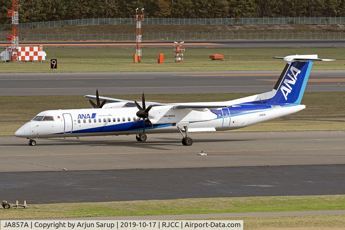 JA857A, 2011 De Havilland Canada DHC-8-402Q Dash 8 C/N 4362, Arriving at Sapporo on a cold autumn afternoon as NH1225 from Sendai.