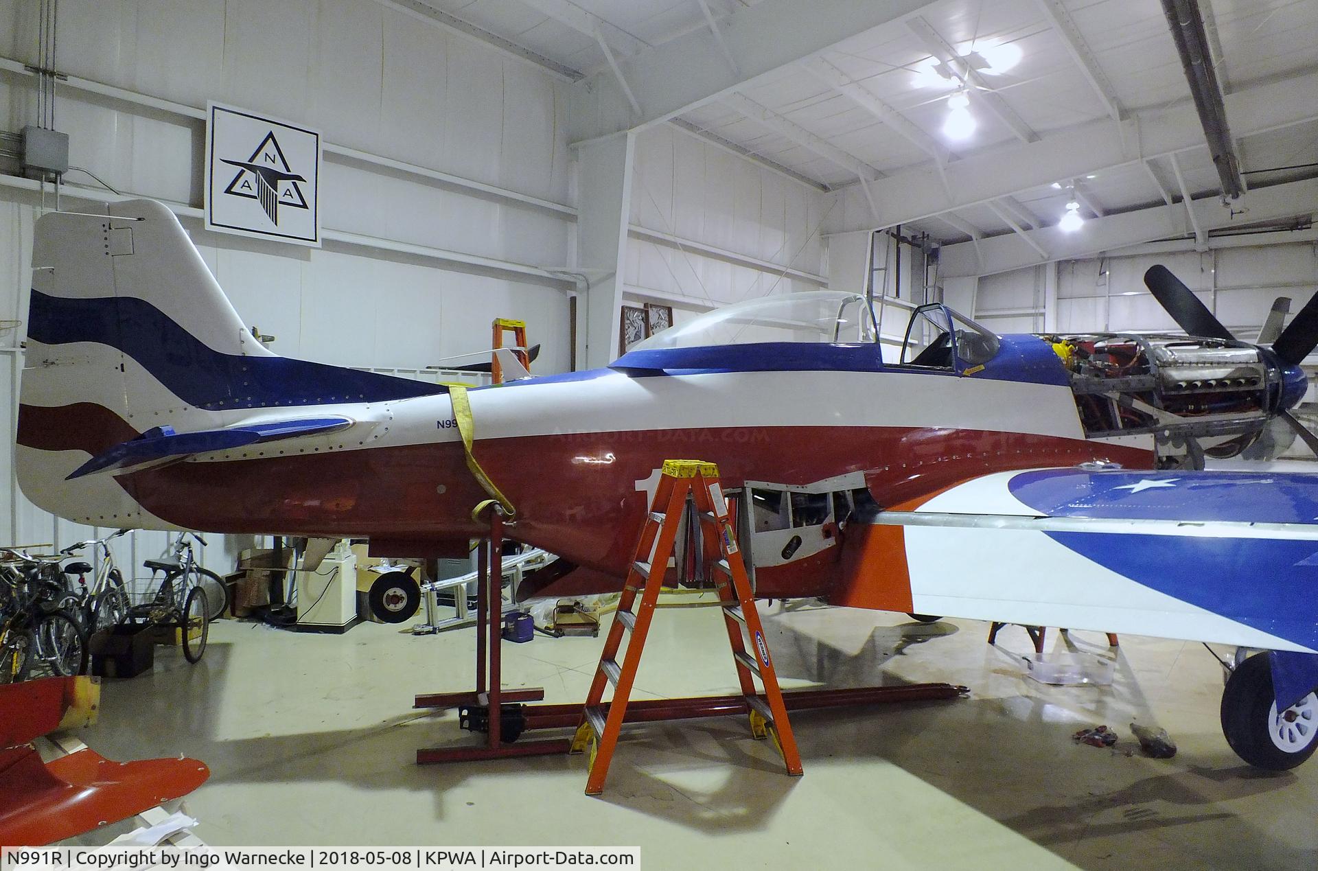 N991R, 1993 North American P-51D Mustang C/N 122-41076, North American P-51D Mustang racer 'Miss America' undergoing maintenance at the Oklahoma Museum of Flying, Oklahoma City OK