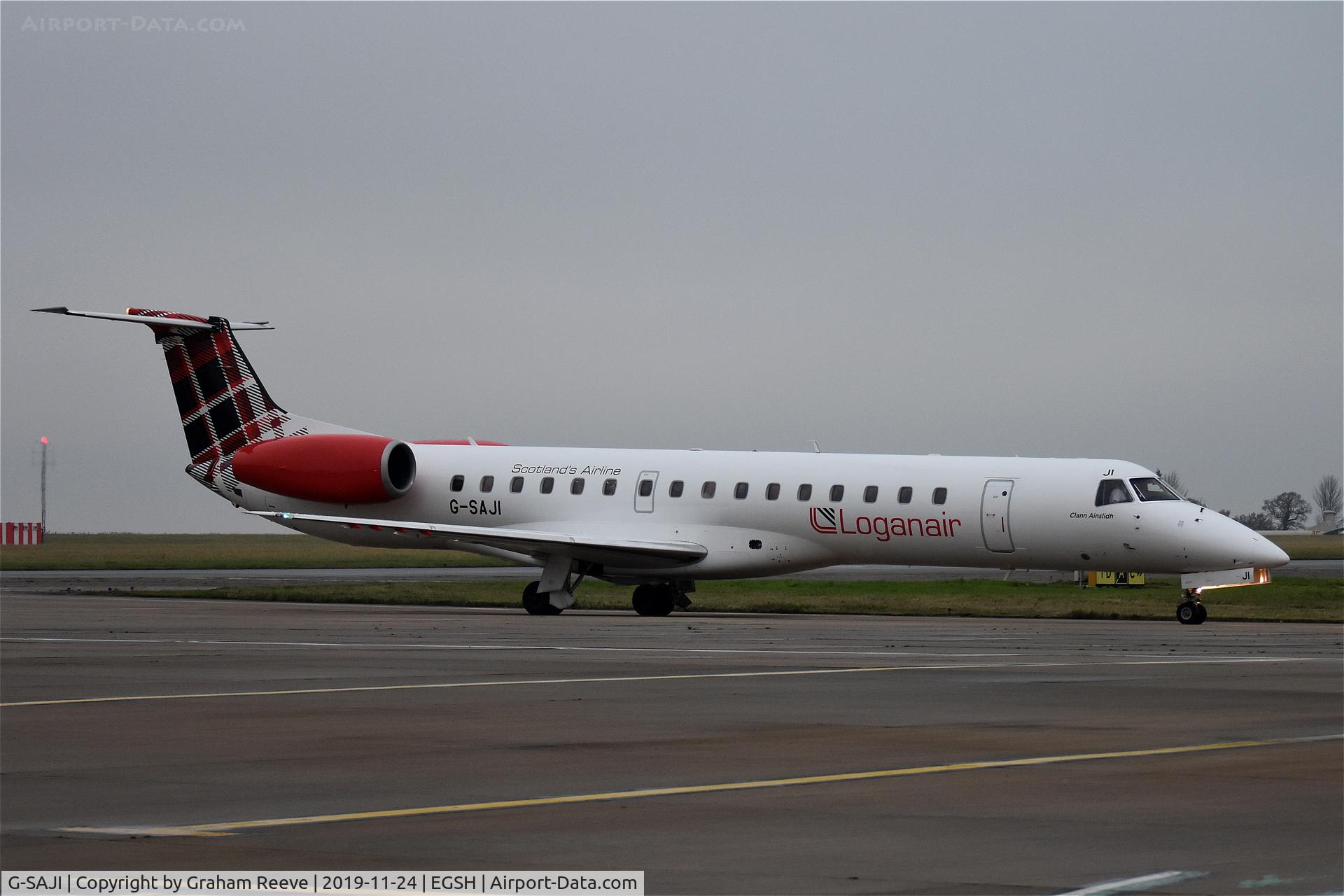 G-SAJI, 2000 Embraer EMB-145EP (ERJ-145EP) C/N 145201, Departing from Norwich.