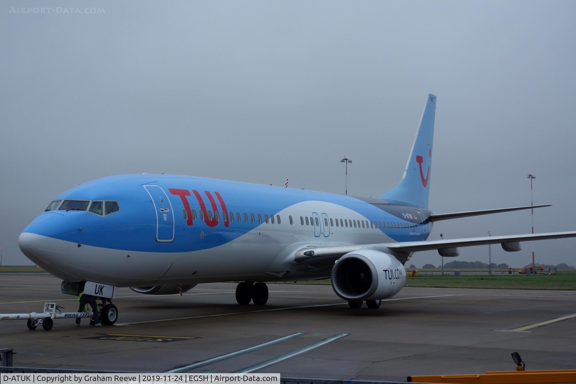 D-ATUK, 2011 Boeing 737-8K5 C/N 39094, On stand 5 at Norwich.