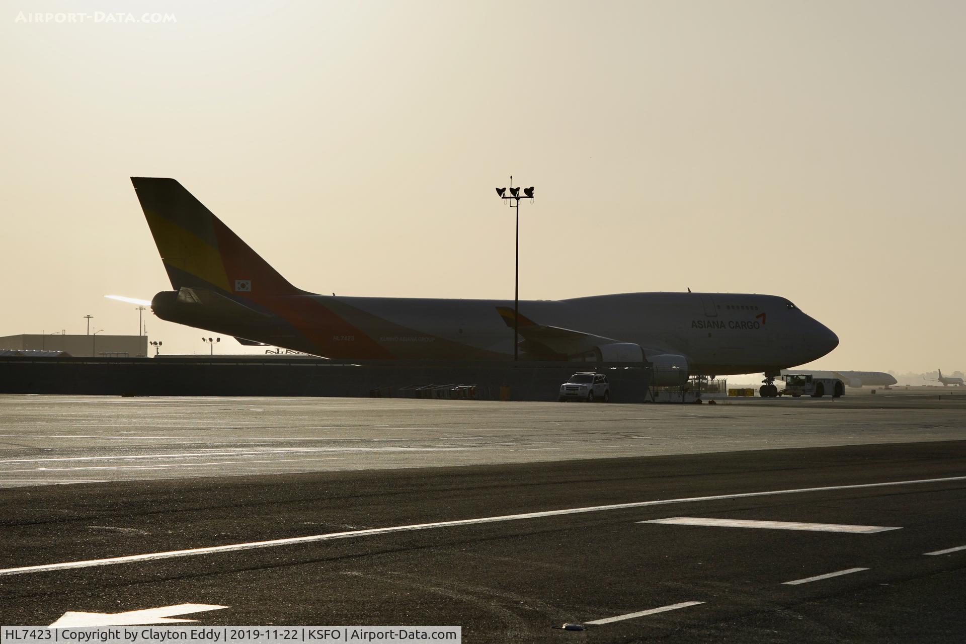 HL7423, 1997 Boeing 747-48EM(F) C/N 27282, Morning SFO 2019.