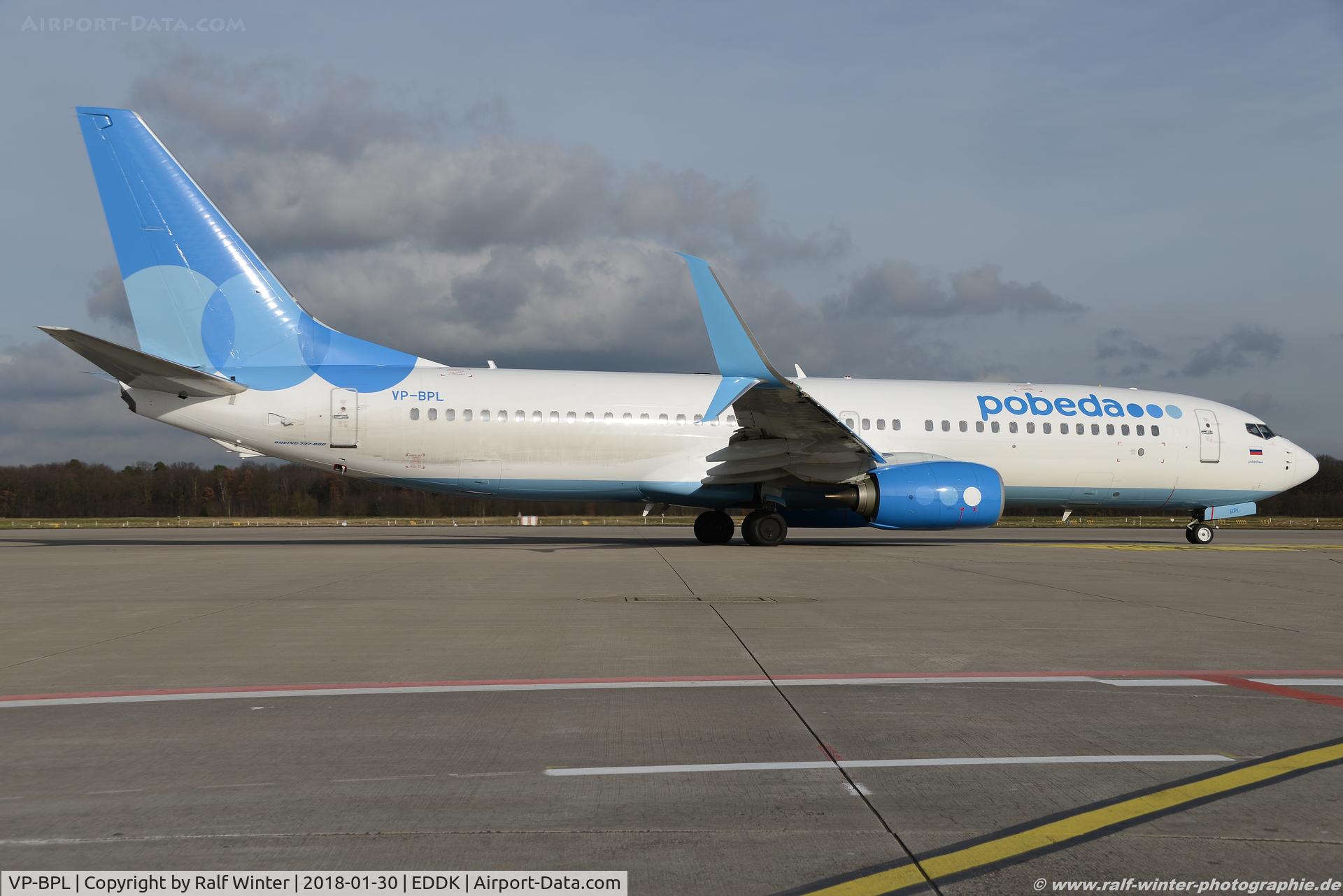 VP-BPL, 2017 Boeing 737-8AL C/N 61789, Boeing 737-8AL(W) - DP PBD Pobeda - 61789 - VP-BPL - 30.01.2018 - CGN
