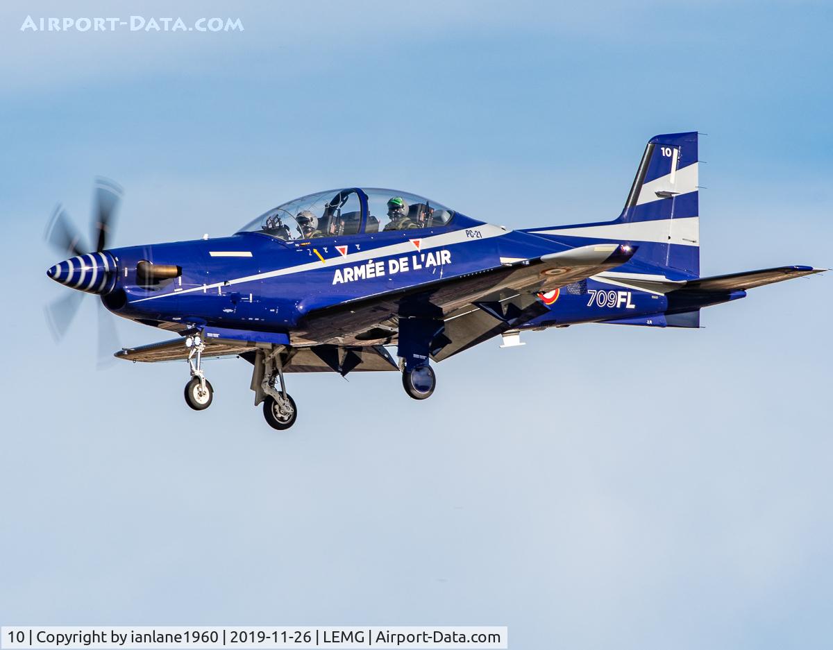 10, 2018 Pilatus PC-21 C/N 302, 709FL Arriving at Malaga Costa Del Sol