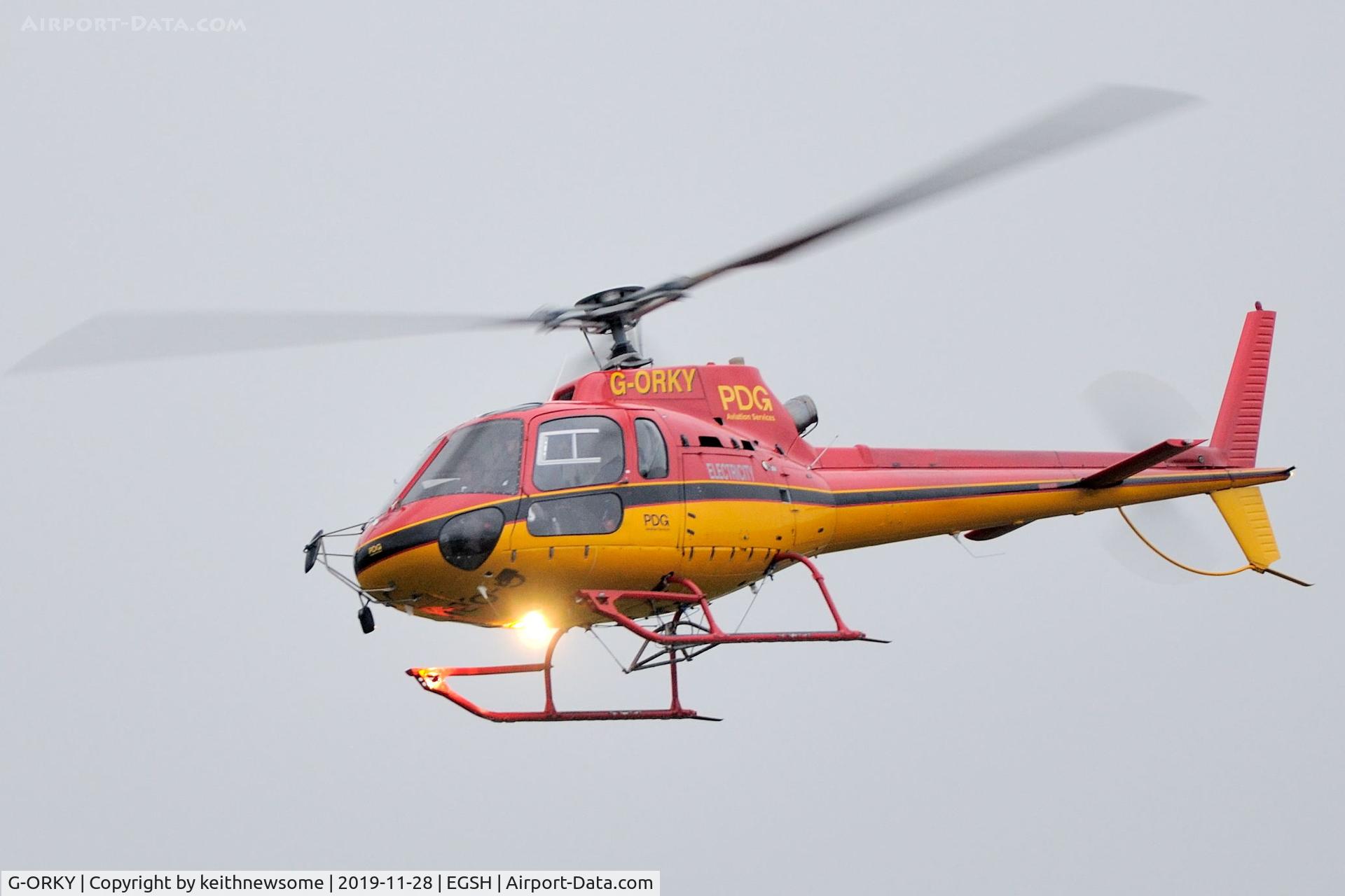G-ORKY, Eurocopter AS-350B-2 Ecureuil Ecureuil C/N 2153, 'Powerline 51' returning from a mission.