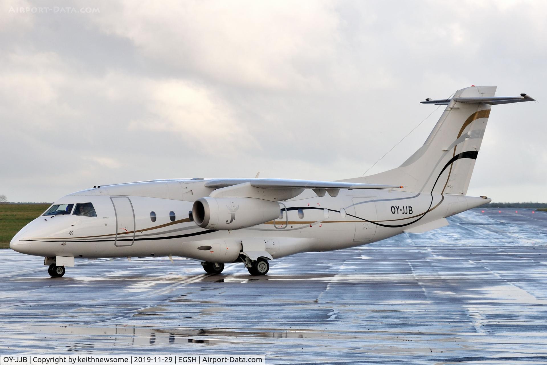 OY-JJB, 2002 Fairchild Dornier 328-300 328JET C/N 3199, Arriving at Norwich from Billund, Denmark.