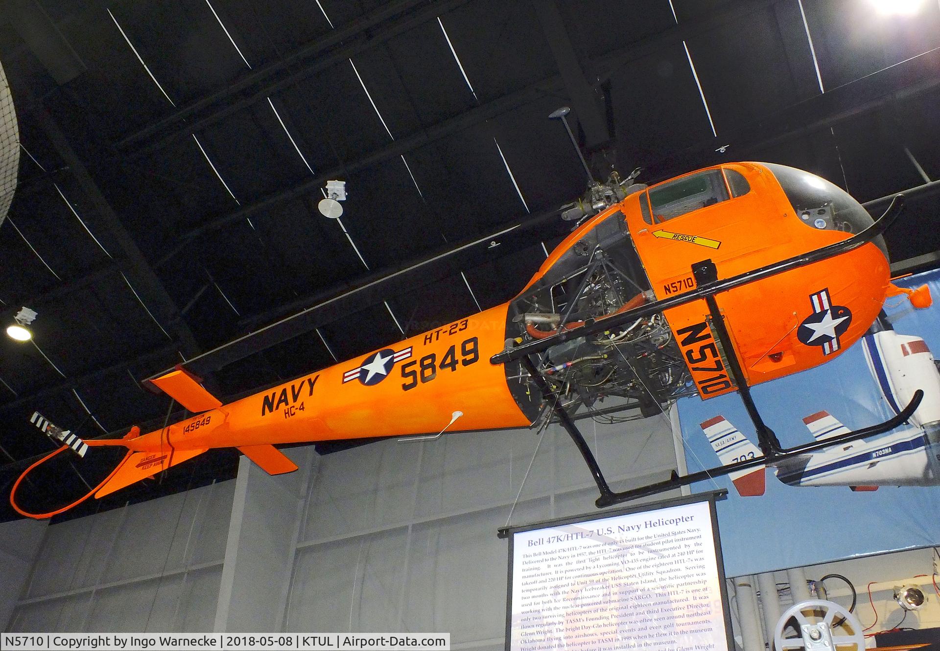 N5710, 1958 Bell 47K C/N 2216, Bell 47K Ranger (HTL-7) at the Tulsa Air and Space Museum, Tulsa OK