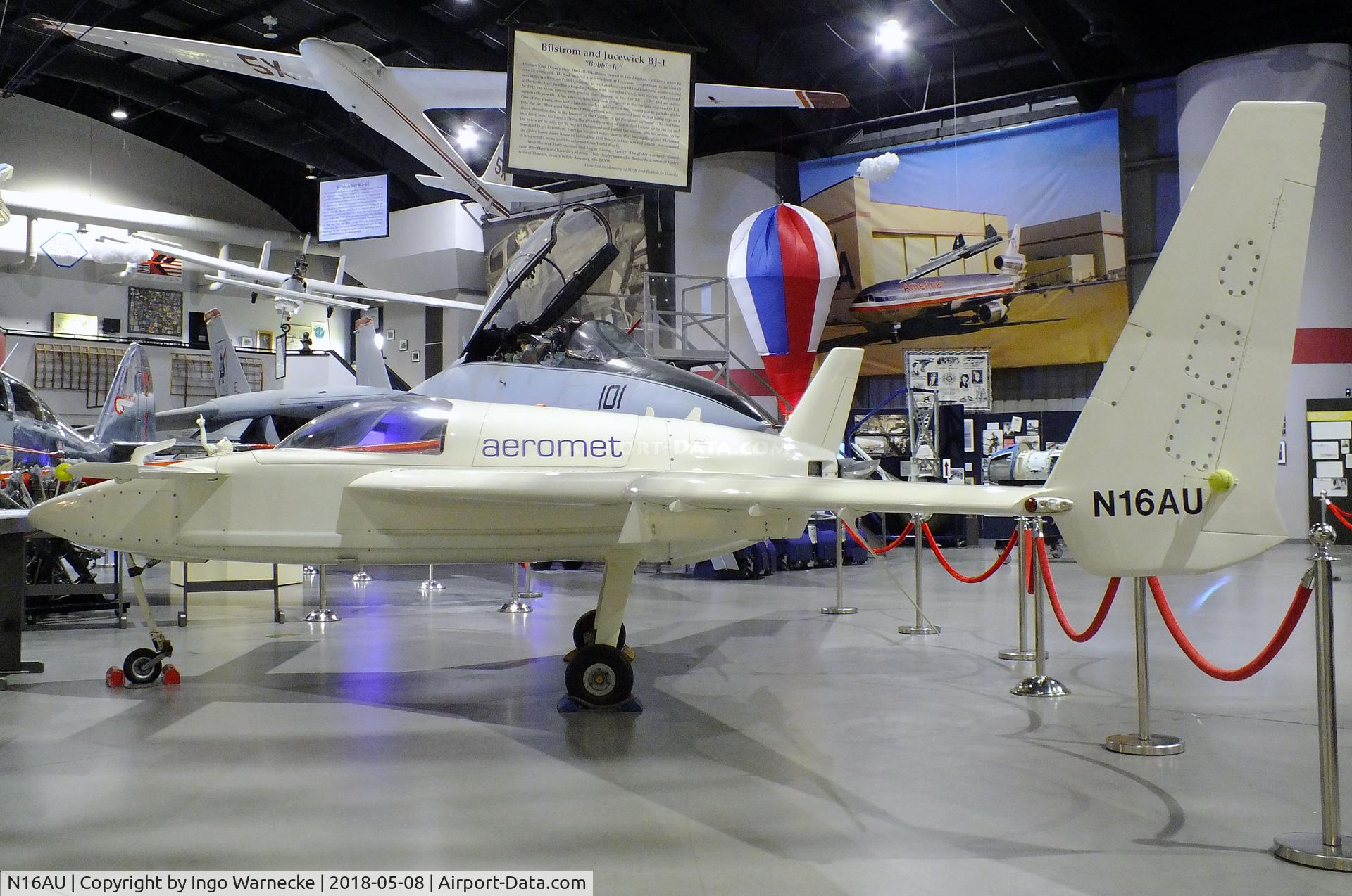 N16AU, 1990 Aeromet Inc AURA C/N 002, Aeromet AURA Autonomous Unmanned Reconnaissance Aircraft, converted from a Cozy IV, at the Tulsa Air and Space Museum, Tulsa OK
