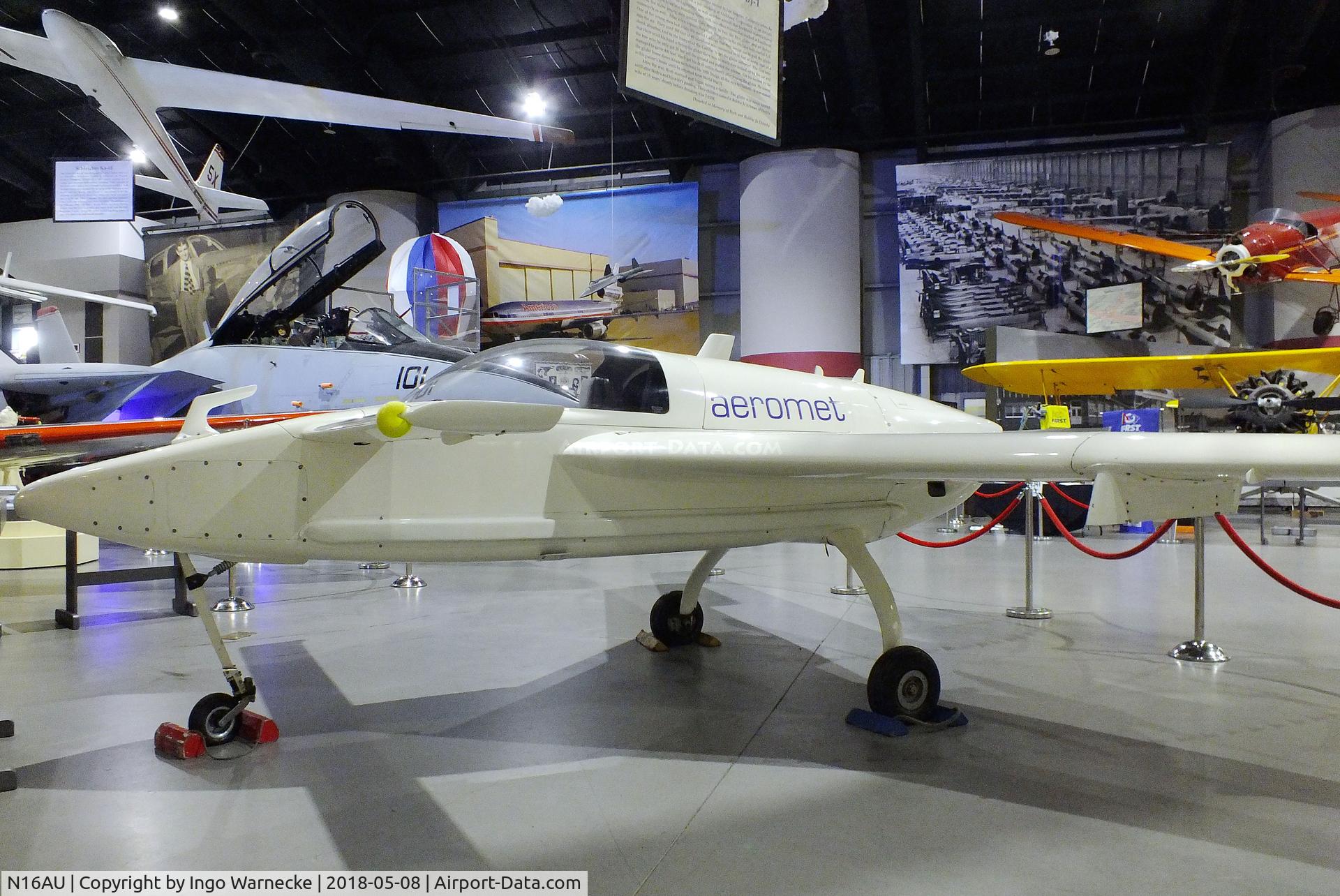 N16AU, 1990 Aeromet Inc AURA C/N 002, Aeromet AURA Autonomous Unmanned Reconnaissance Aircraft, converted from a Cozy IV, at the Tulsa Air and Space Museum, Tulsa OK