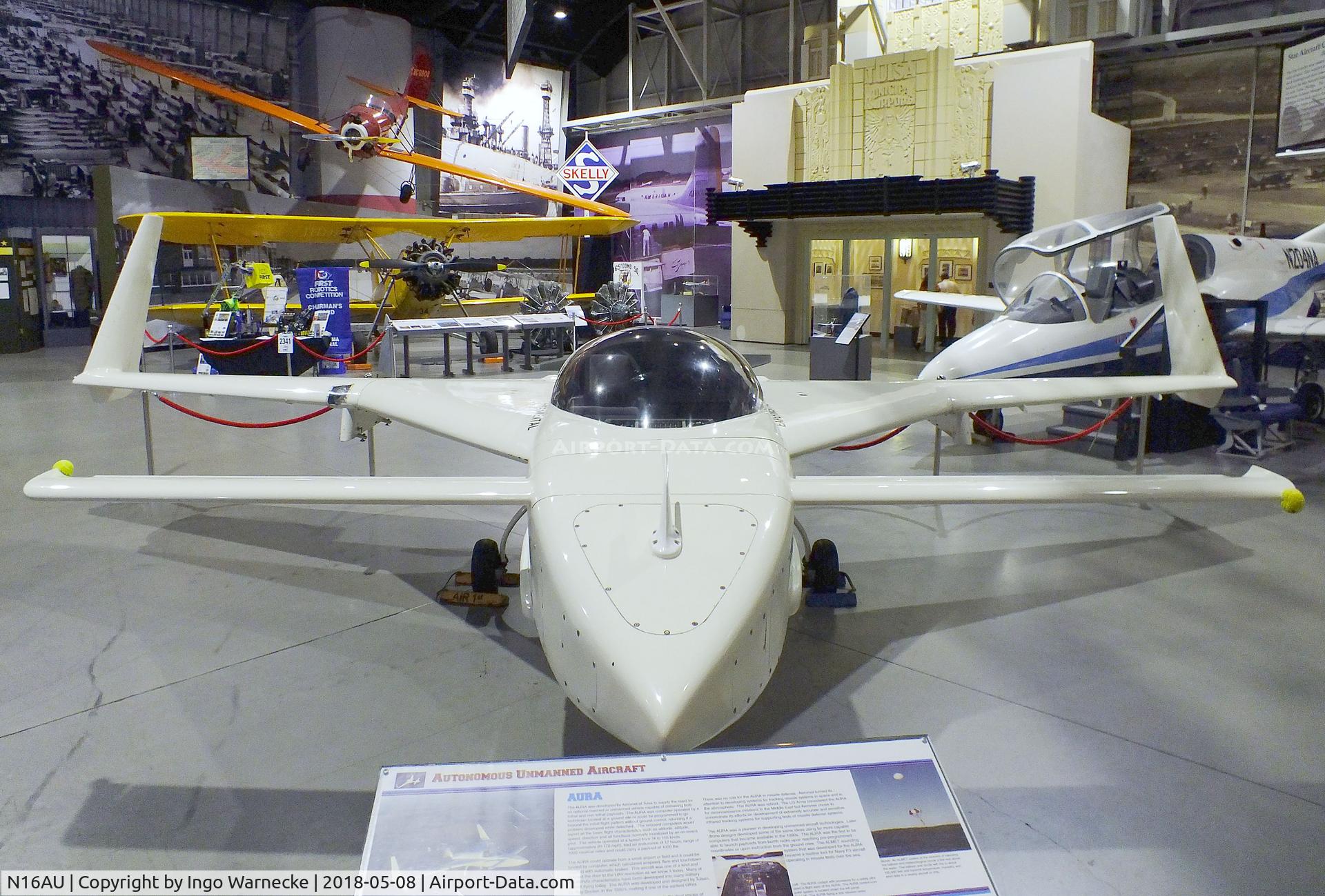 N16AU, 1990 Aeromet Inc AURA C/N 002, Aeromet AURA Autonomous Unmanned Reconnaissance Aircraft, converted from a Cozy IV, at the Tulsa Air and Space Museum, Tulsa OK