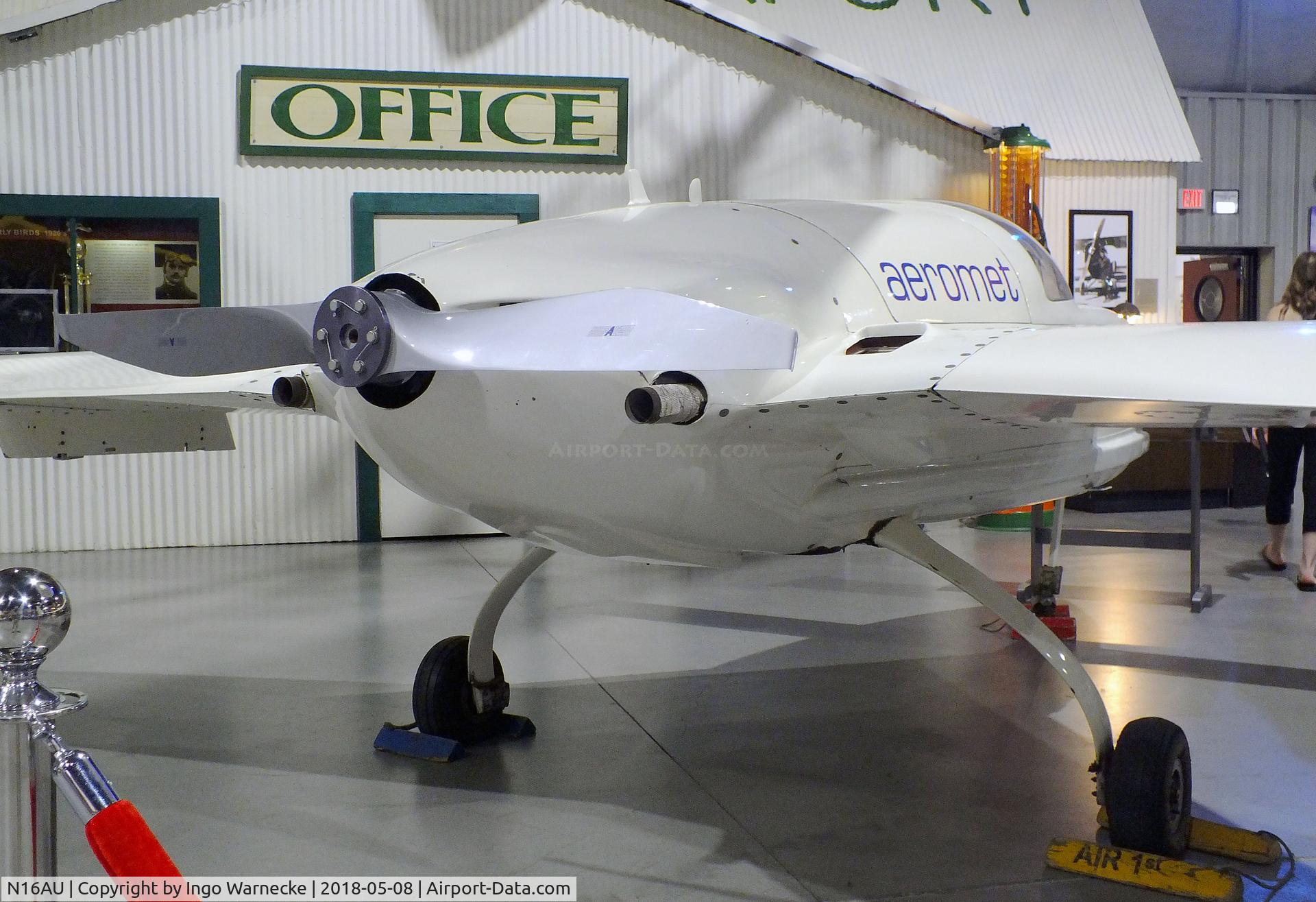 N16AU, 1990 Aeromet Inc AURA C/N 002, Aeromet AURA Autonomous Unmanned Reconnaissance Aircraft, converted from a Cozy IV, at the Tulsa Air and Space Museum, Tulsa OK