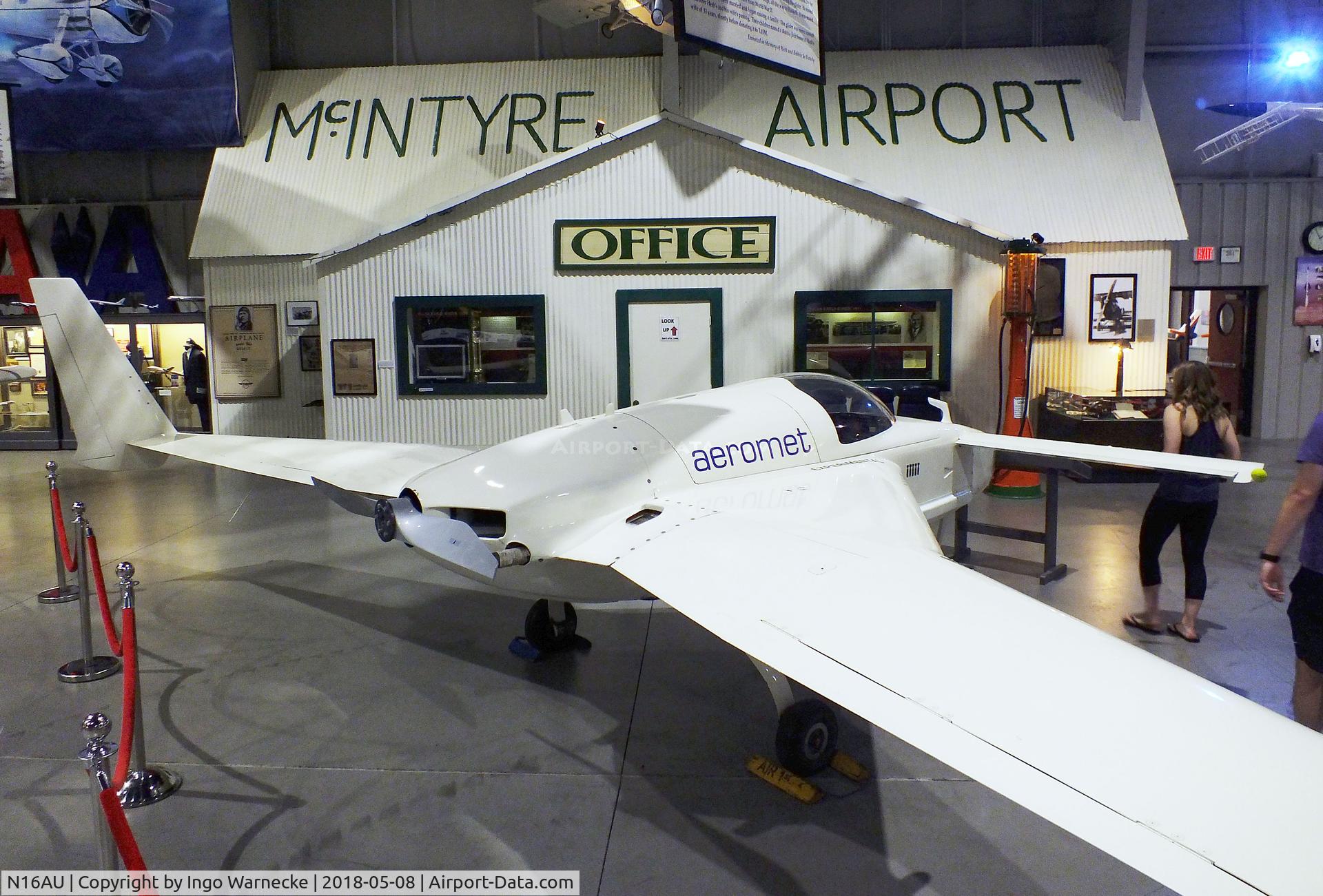 N16AU, 1990 Aeromet Inc AURA C/N 002, Aeromet AURA Autonomous Unmanned Reconnaissance Aircraft, converted from a Cozy IV, at the Tulsa Air and Space Museum, Tulsa OK