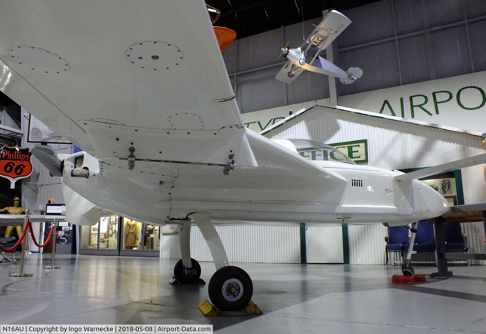 N16AU, 1990 Aeromet Inc AURA C/N 002, Aeromet AURA Autonomous Unmanned Reconnaissance Aircraft, converted from a Cozy IV, at the Tulsa Air and Space Museum, Tulsa OK