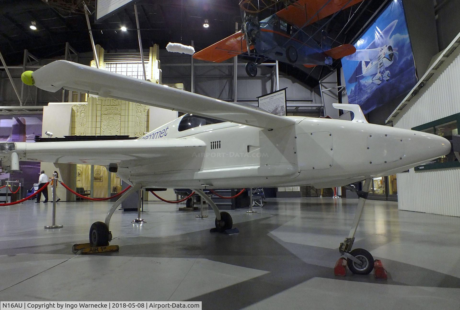 N16AU, 1990 Aeromet Inc AURA C/N 002, Aeromet AURA Autonomous Unmanned Reconnaissance Aircraft, converted from a Cozy IV, at the Tulsa Air and Space Museum, Tulsa OK