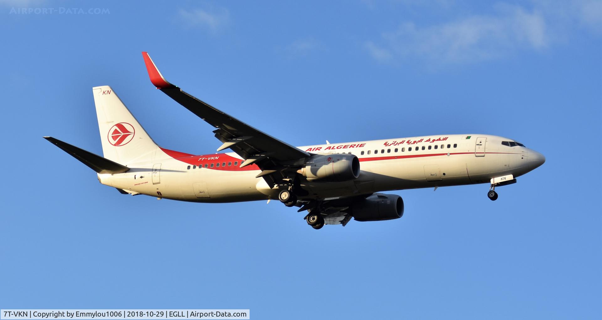 7T-VKN, 2016 Boeing 737-8D6 C/N 60750, STANDING ON THE END OF LHR RUNWAY