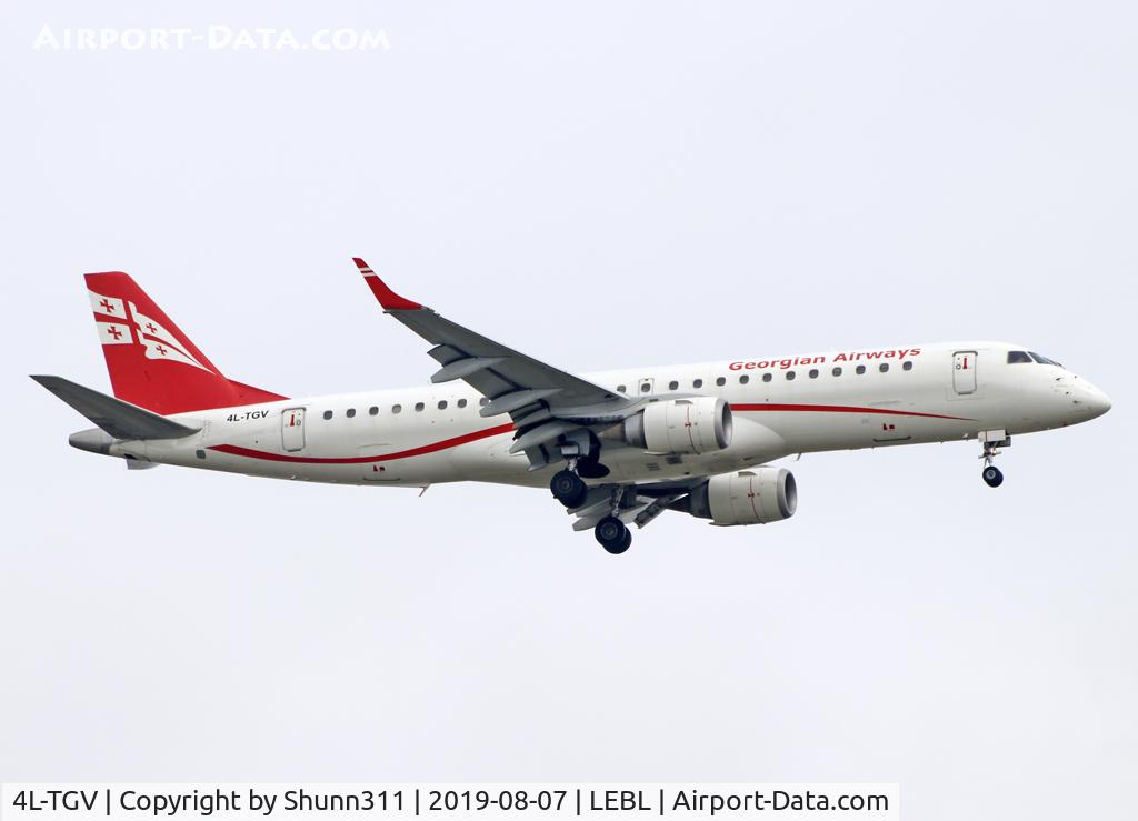 4L-TGV, 2007 Embraer 190AR (ERJ-190-100IGW) C/N 19000083, Landing rwy 07L