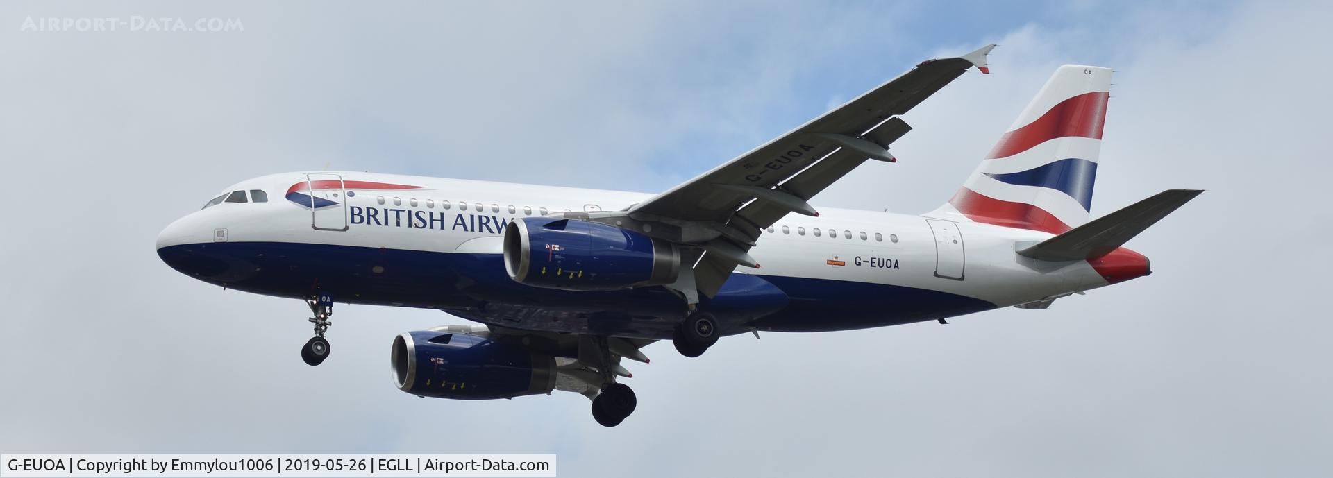 G-EUOA, 2001 Airbus A319-131 C/N 1513, STANDING ON THE END OF LHR RUNWAY