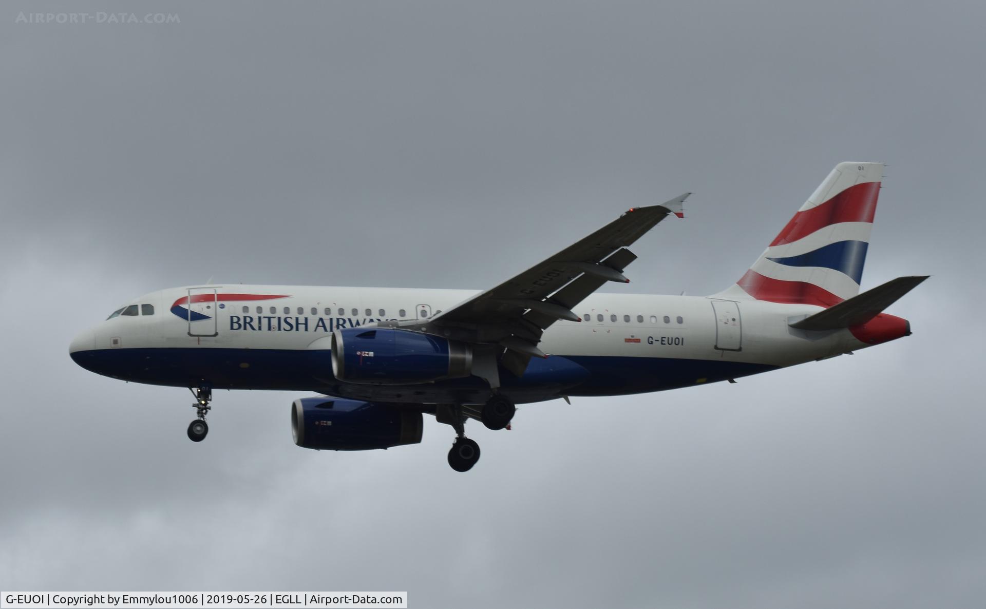 G-EUOI, 2001 Airbus A319-131 C/N 1606, STANDING ON THE END OF LHR RUNWAY