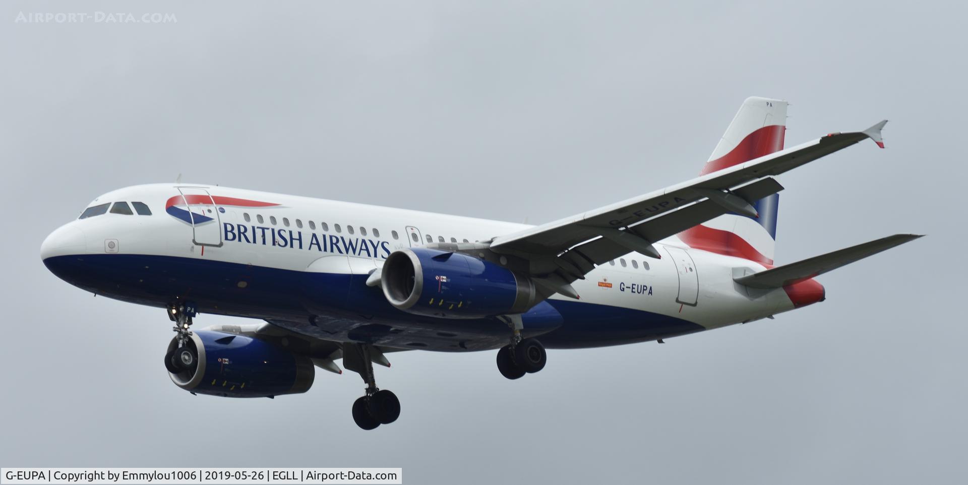 G-EUPA, 1999 Airbus A319-131 C/N 1082, STANDING ON THE END OF LHR RUNWAY