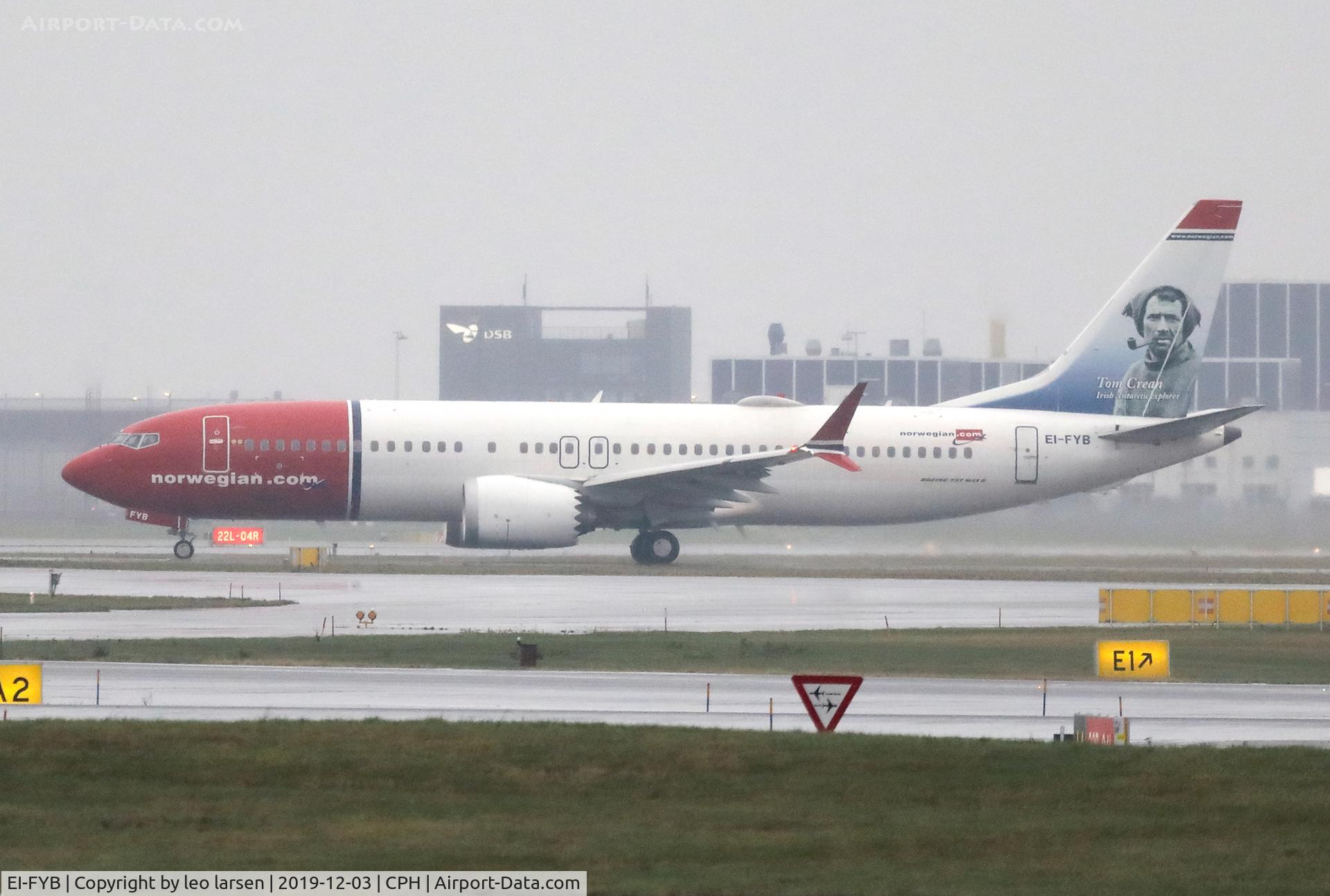 EI-FYB, 2017 Boeing 737-8 MAX C/N 42826, Copenhagen 3.12.2019 on a ferry flight from
Helsinki-Copenhagen-Spain.
