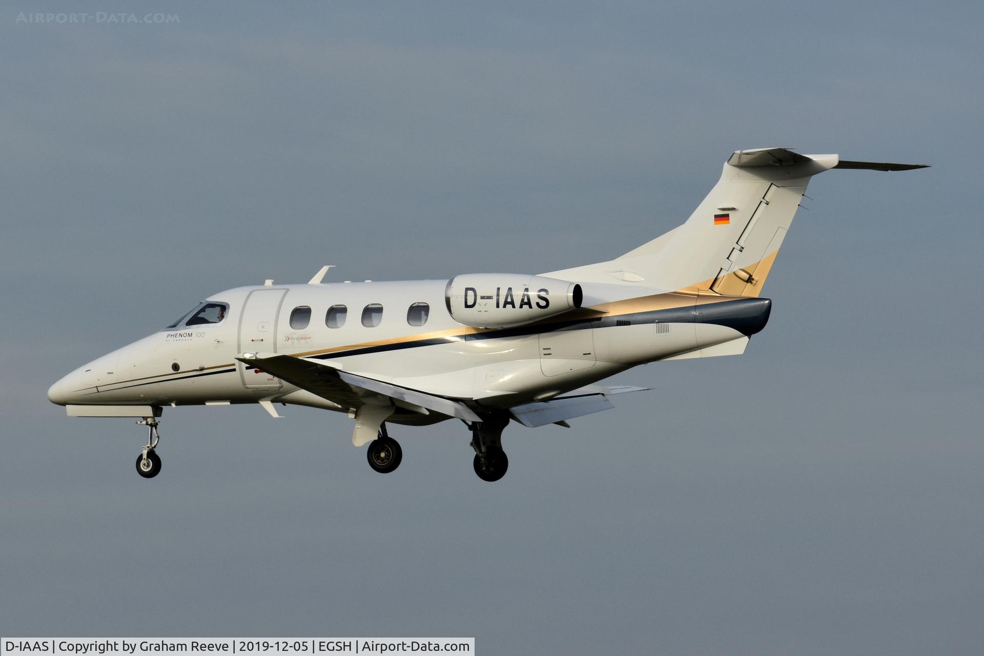 D-IAAS, 2010 Embraer EMB-500 Phenom 100 C/N 50000132, Landing at Norwich.