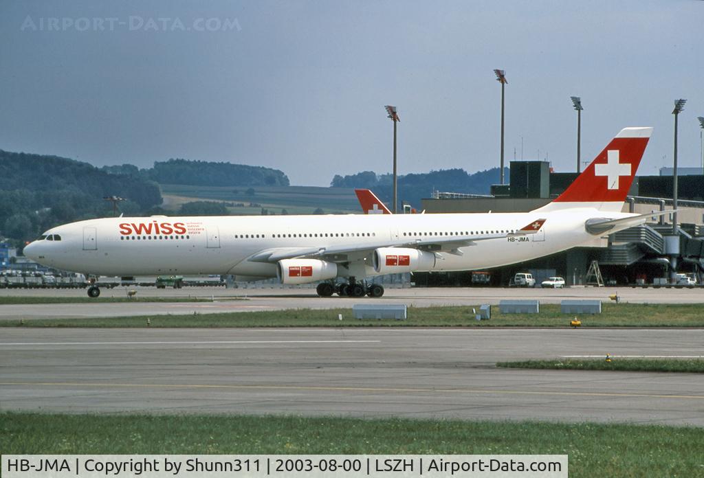 HB-JMA, 2003 Airbus A340-313 C/N 538, Taxxing holding point rwy 34 for departure