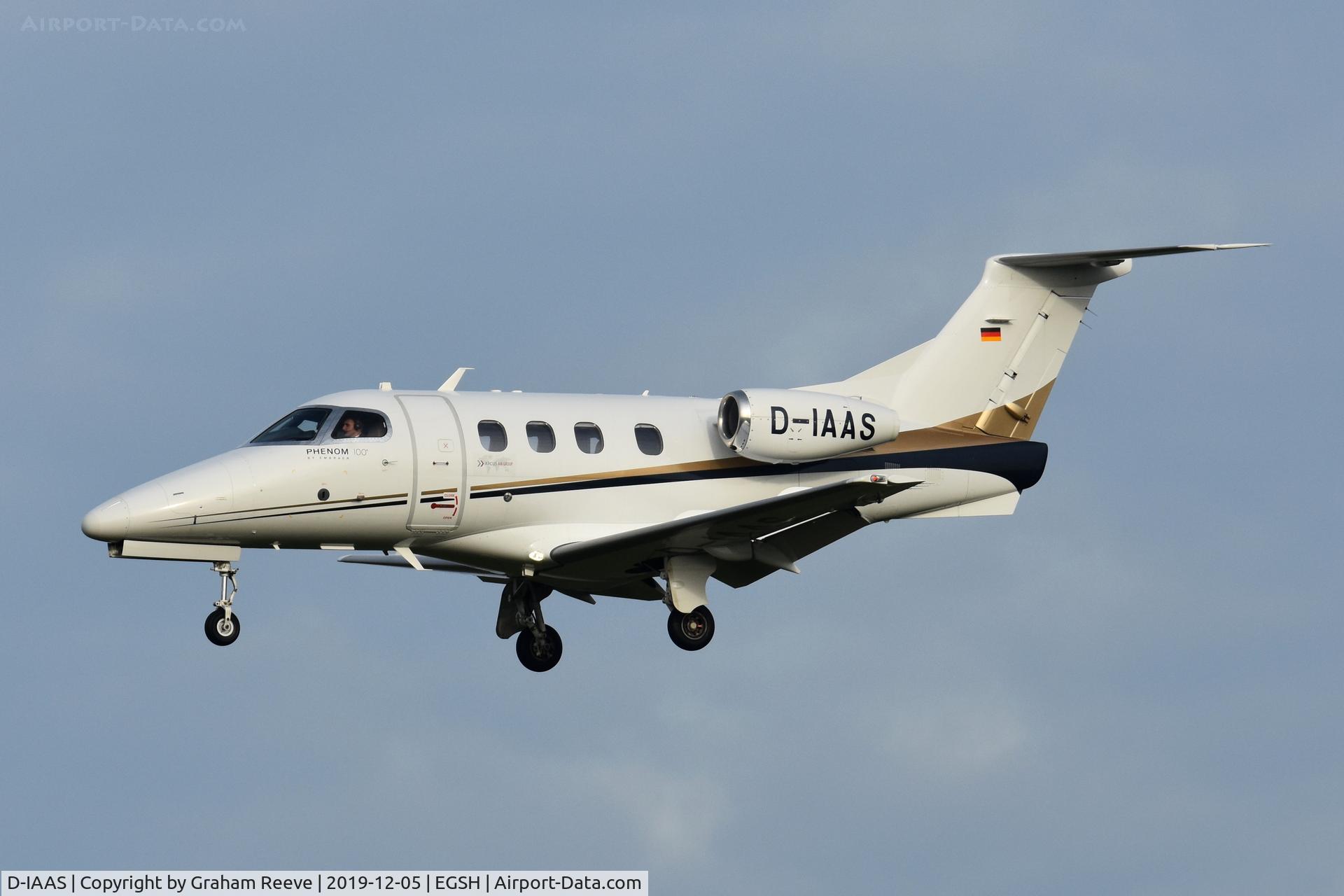 D-IAAS, 2010 Embraer EMB-500 Phenom 100 C/N 50000132, Landing at Norwich.