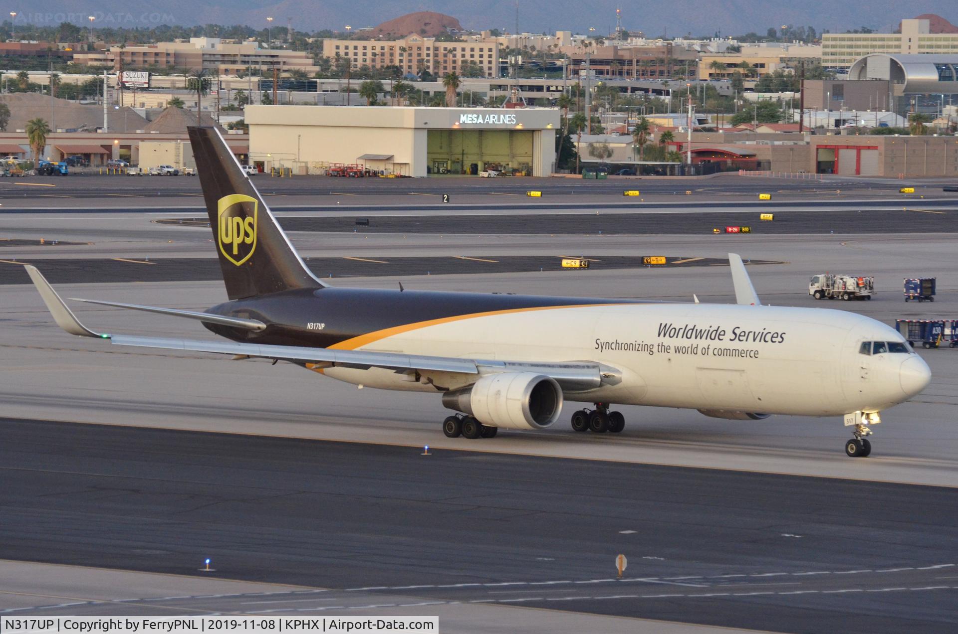 N317UP, 1997 Boeing 767-34AF C/N 27745, UPS B763F taxying to the cargo ramp after arrival.