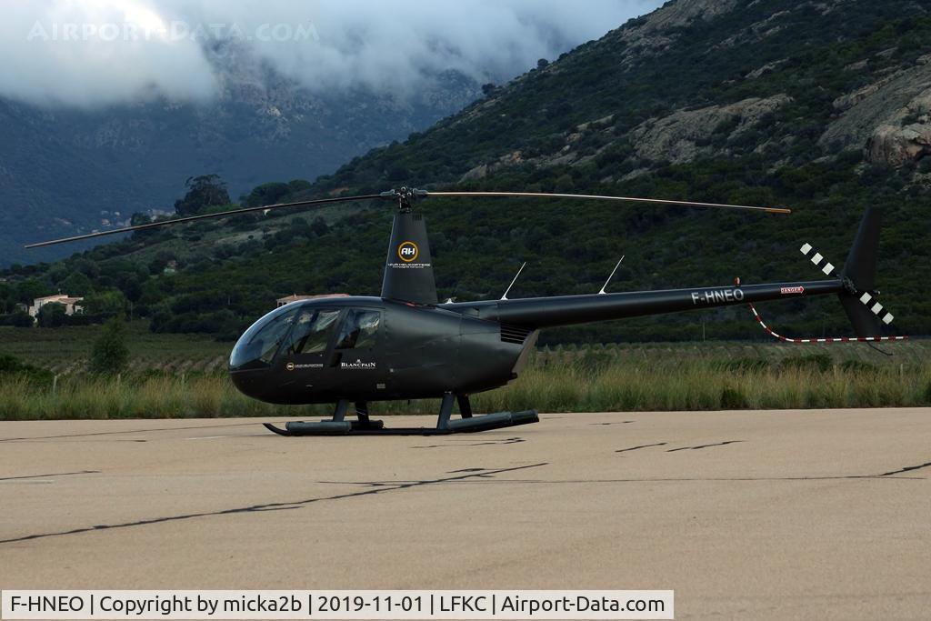 F-HNEO, Robinson R44 Raven II C/N 10583, Parked with new painting