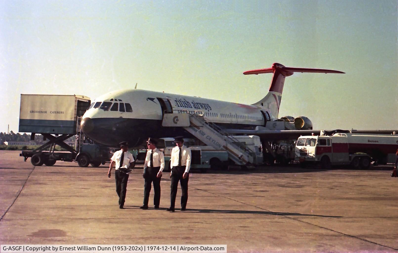 G-ASGF, 1965 Vickers Super VC10 Srs 1151 C/N 856, Flight BA960 LHR to Brisbane via Kuwait, Columbo & Singapore. Just landed in Columbo from Kuwait.