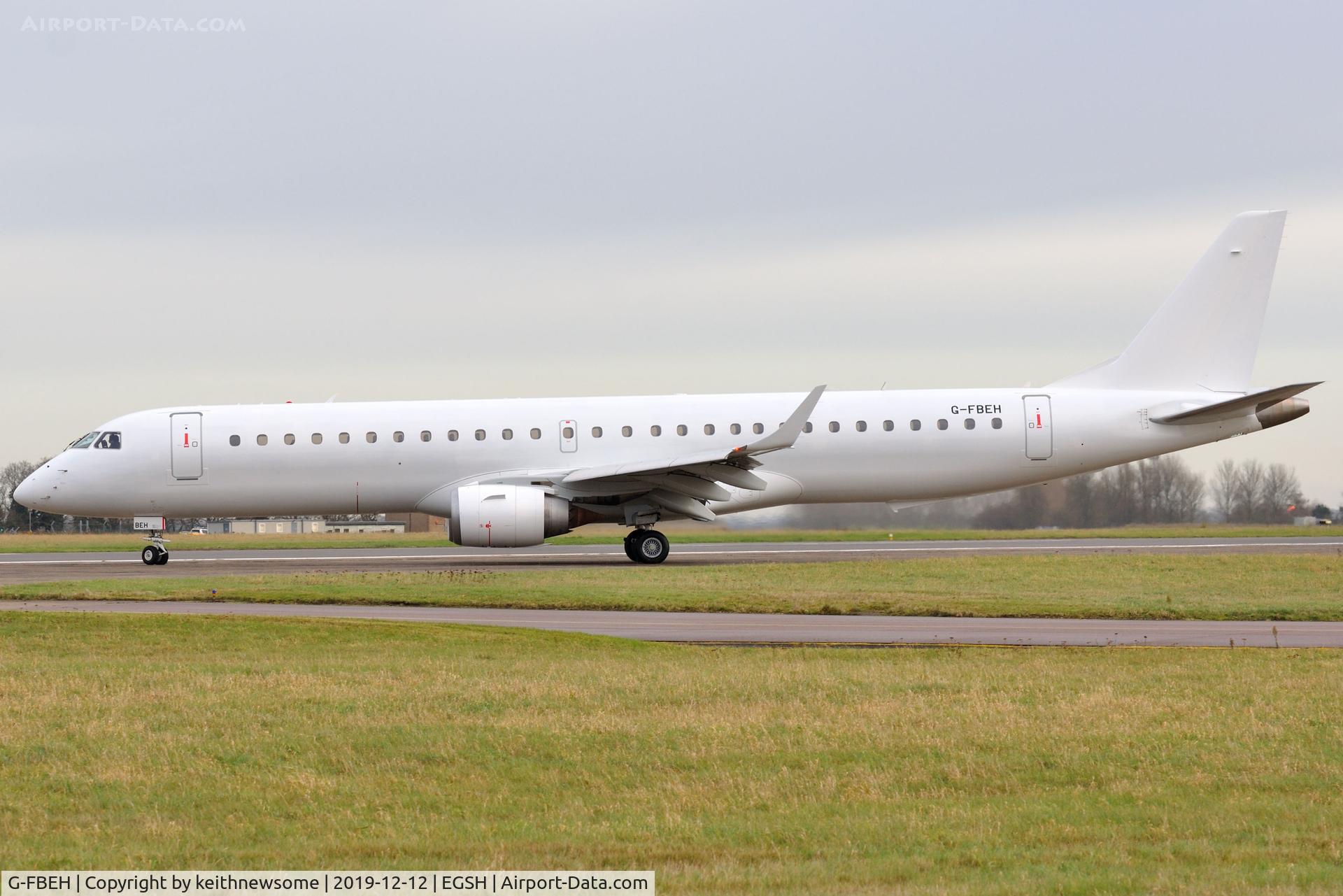 G-FBEH, 2007 Embraer 195LR (ERJ-190-200LR) C/N 19000128, Arriving at Norwich from Exeter for storage.