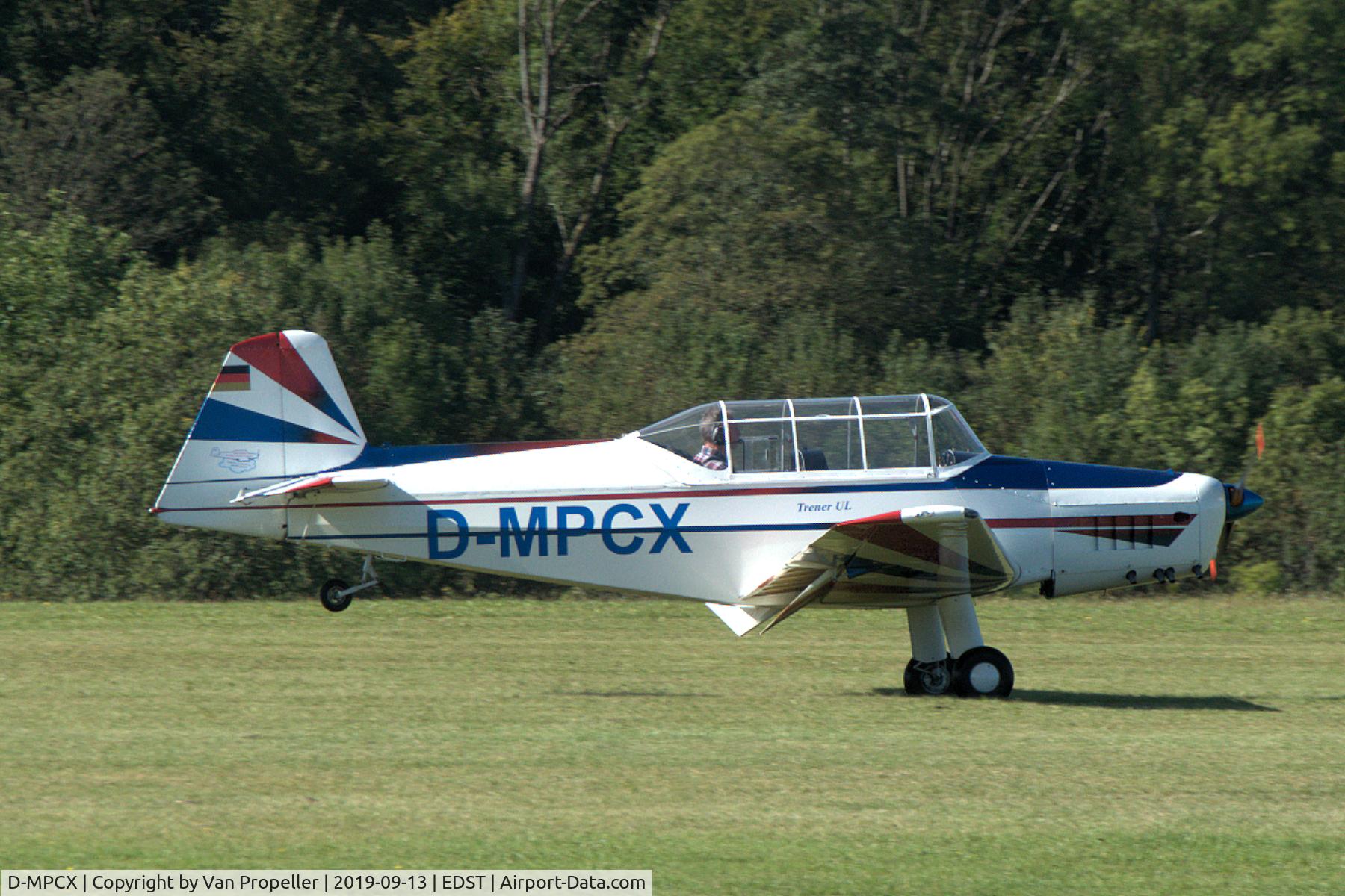D-MPCX, 2002 Podesva Trener Baby C/N 03A/2002, Podesva Trener Baby (80% scale reproduction of the Zlín 126 Trener) landing at Hahnweide airfield, Germany, 2019