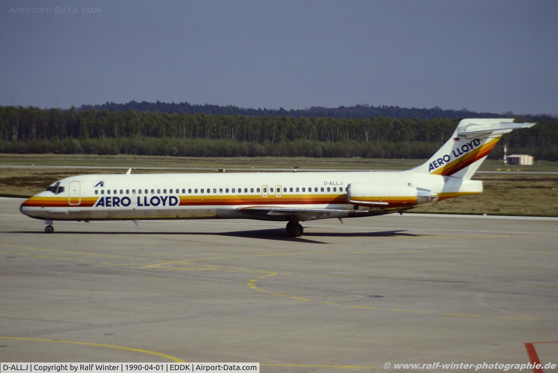 D-ALLJ, 1987 McDonnell Douglas DC-9-87 (MD87) C/N 49768, McDonnell Douglas MD-87 - YP AEF Aero Lloyd - D-ALLJ - 01.04.1990 - CGN