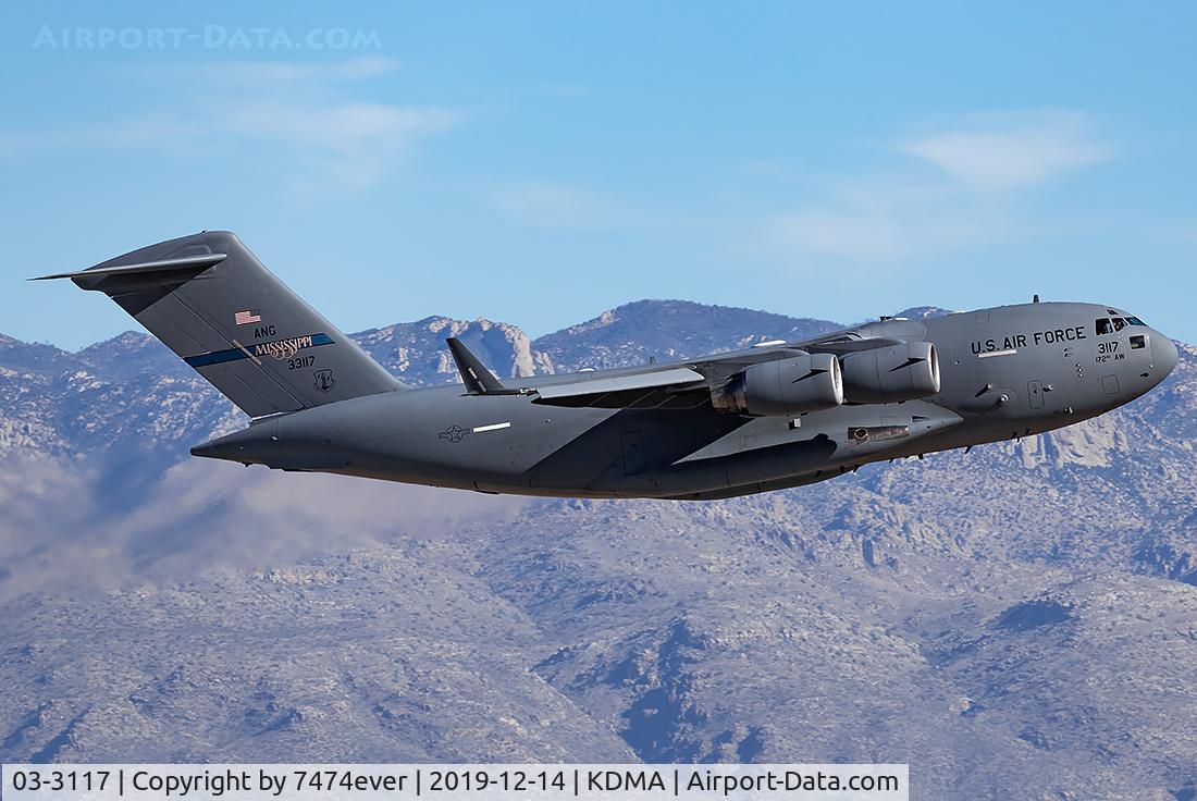 03-3117, 2003 Boeing C-17A Globemaster III C/N P-117, RULER61 heavy departing Davis-Monthan for Peoria, IL