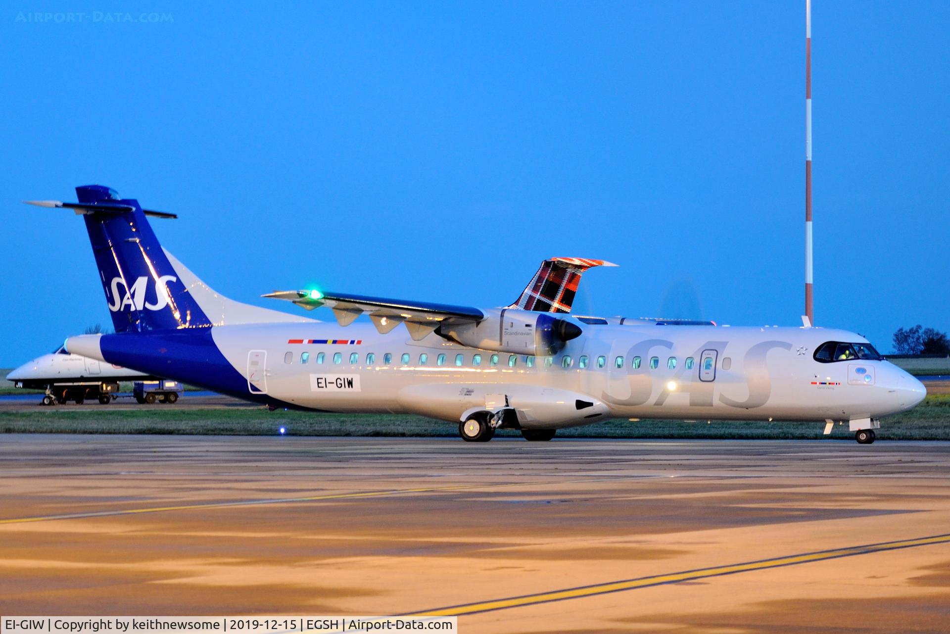 EI-GIW, 2012 ATR 72-600 (72-212A) C/N 1064, Leaving Norwich for Tallinn, Estonia.