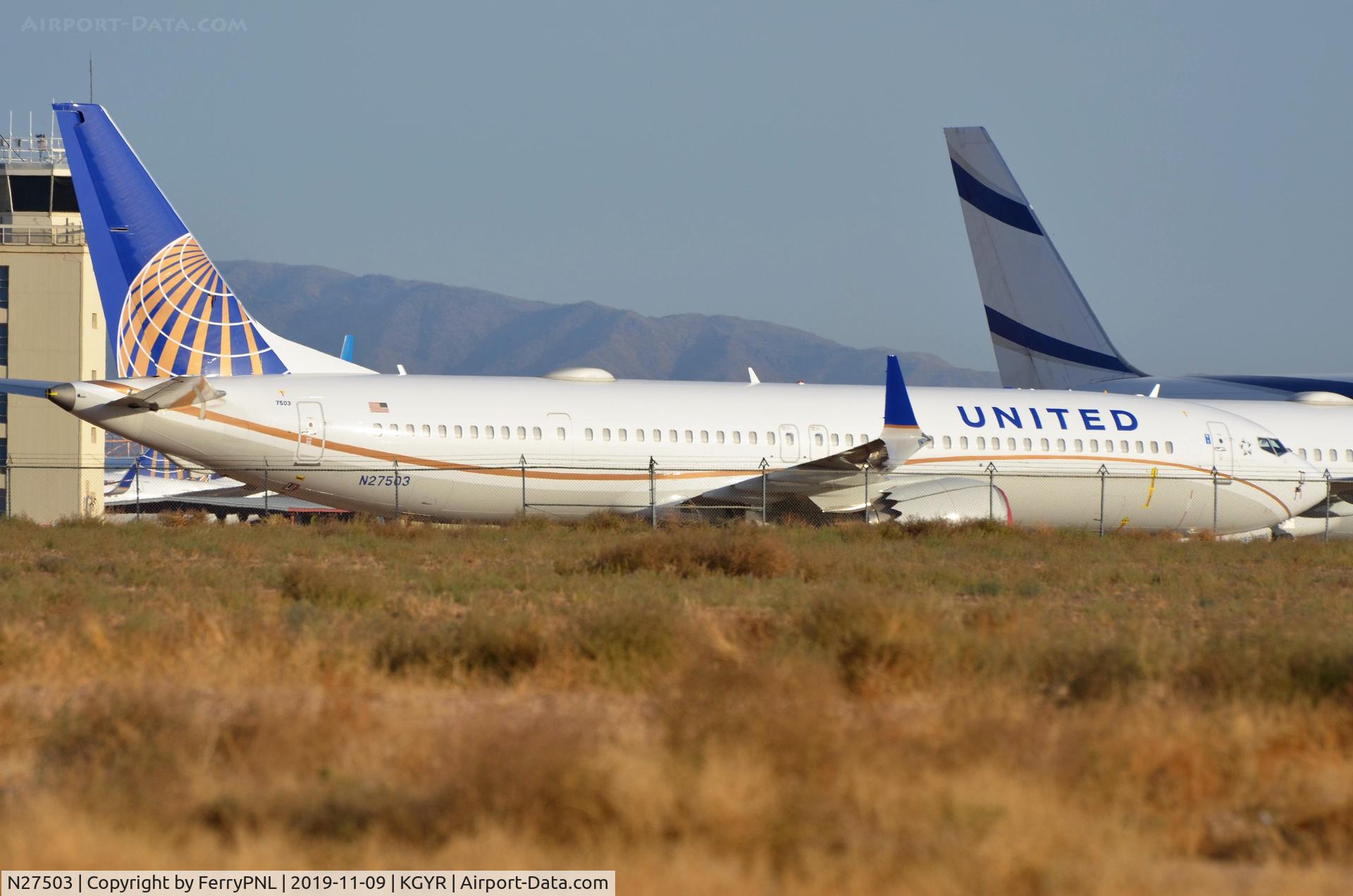 N27503, 2018 Boeing 737-9 MAX C/N 43434, United B739M in storage.