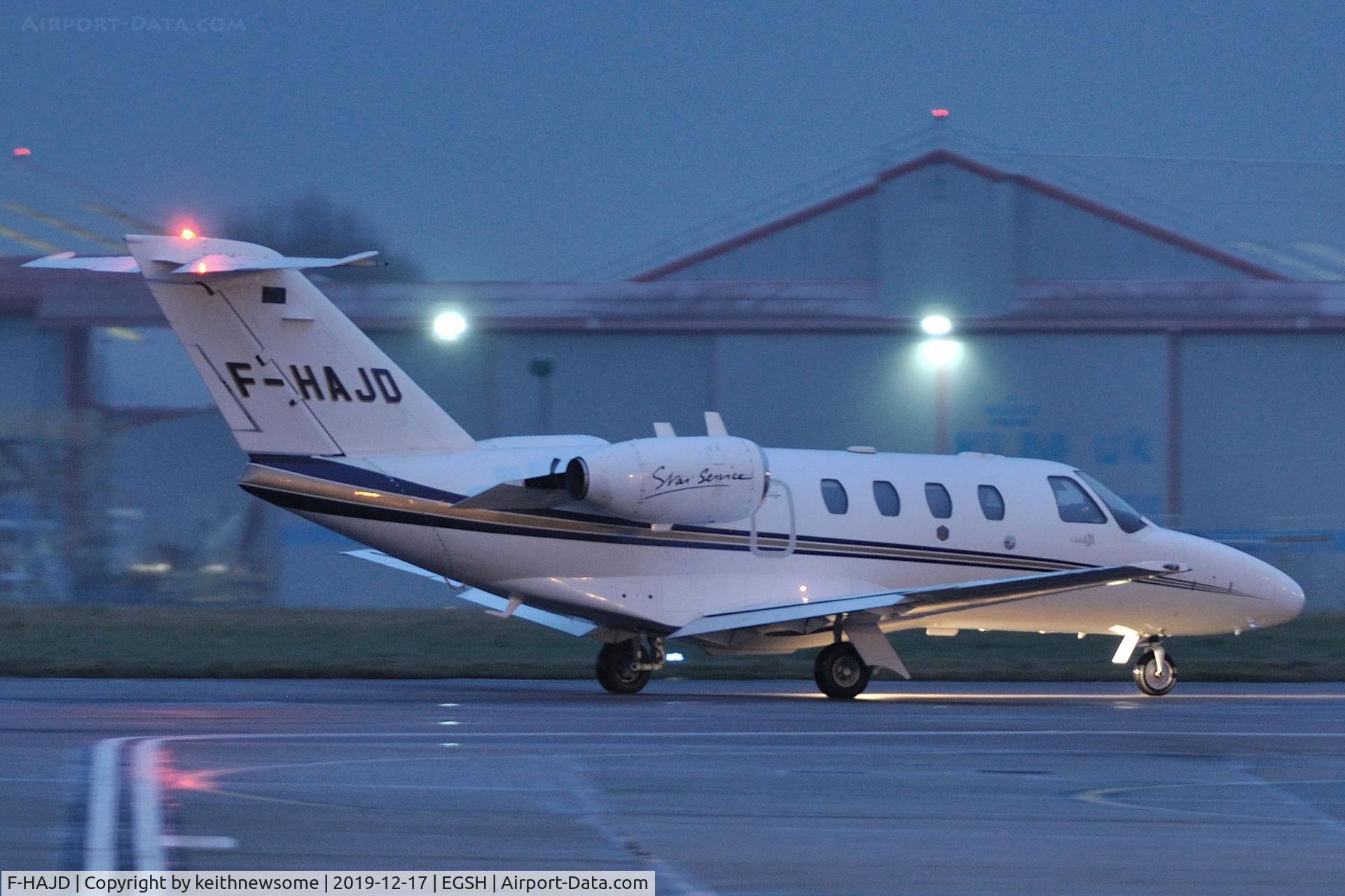 F-HAJD, 2003 Cessna 525 CitationJet CJ1 C/N 525-0523, Leaving Norwich for return to France.